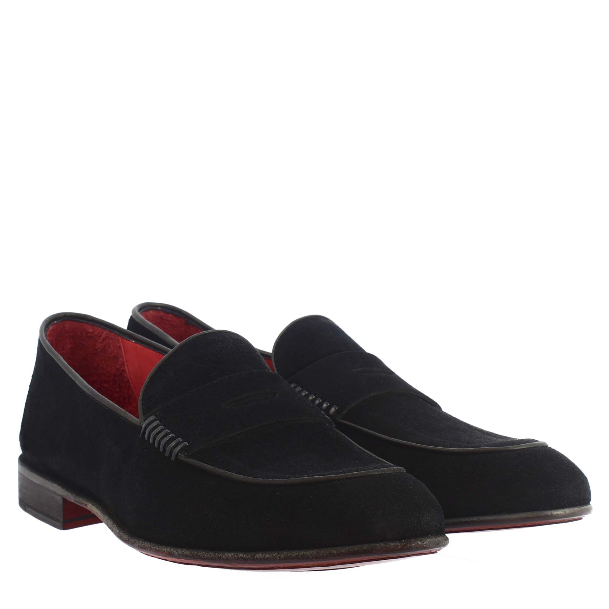 Mocassino elegante nero da uomo in pelle scamosciata