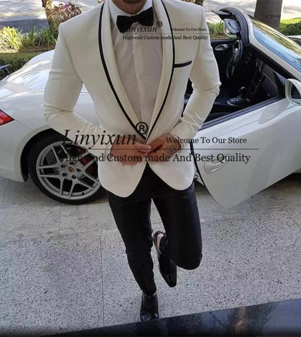 Moda uomo bianco abiti slim fit matrimonio sposo smoking formale business blazer banchetto 2 pezzi giacca pantaloni Terno Mas