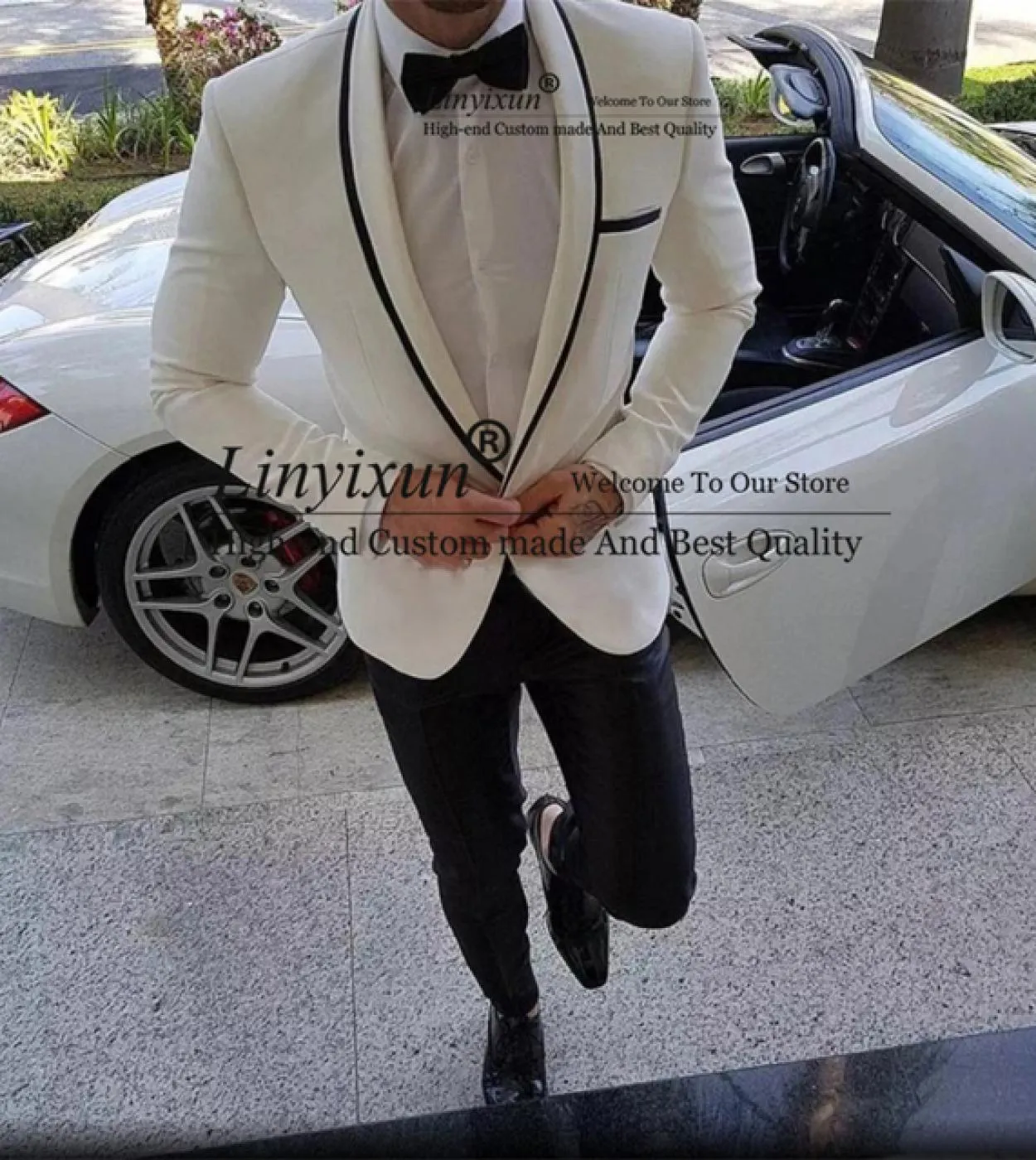 Moda uomo bianco abiti slim fit matrimonio sposo smoking formale business blazer banchetto 2 pezzi giacca pantaloni Terno Mas