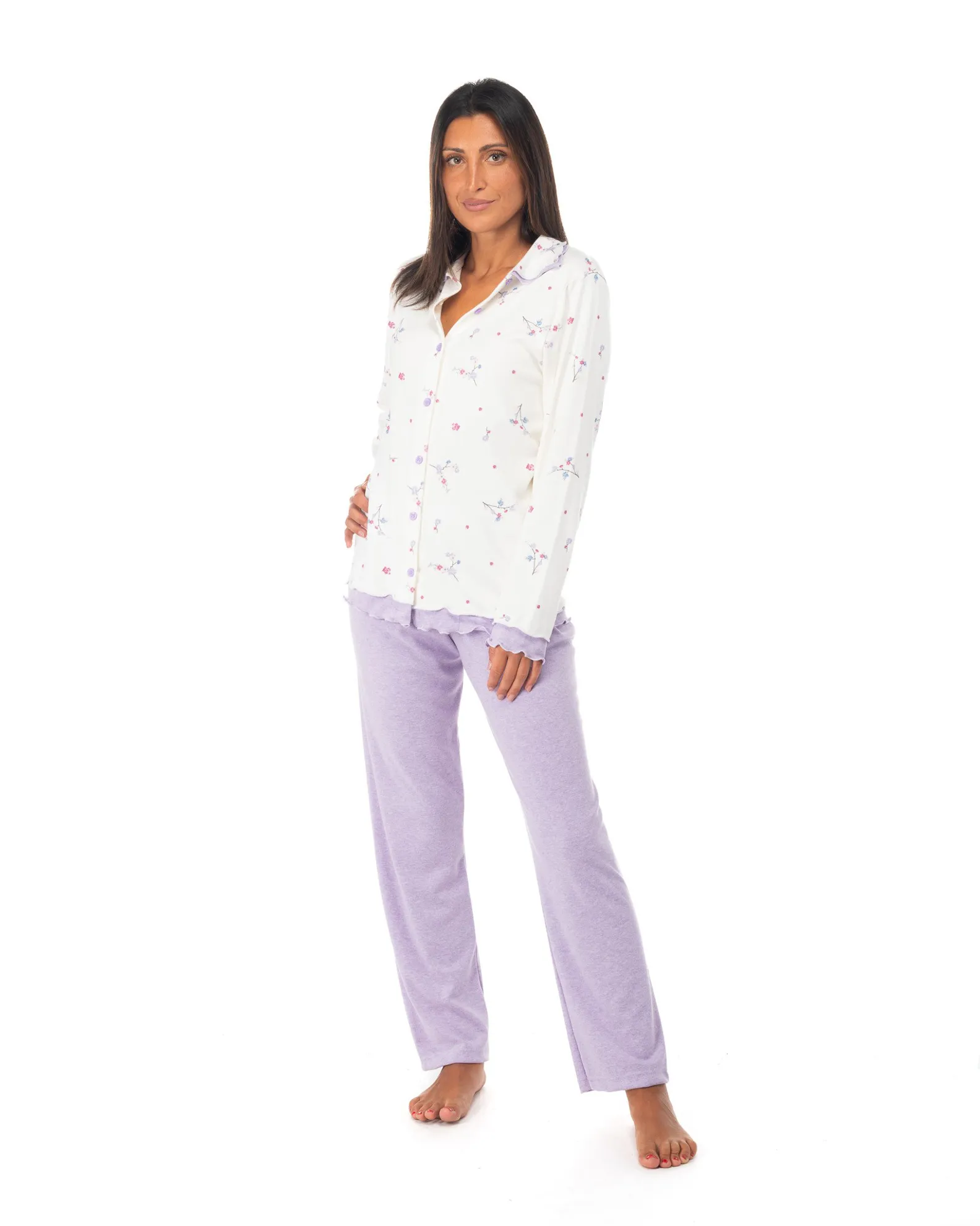 NOTTI MAGICHE - Pigiama da donna fiorato lilla modello BIANCA , MADE IN ITALY                                            Previou