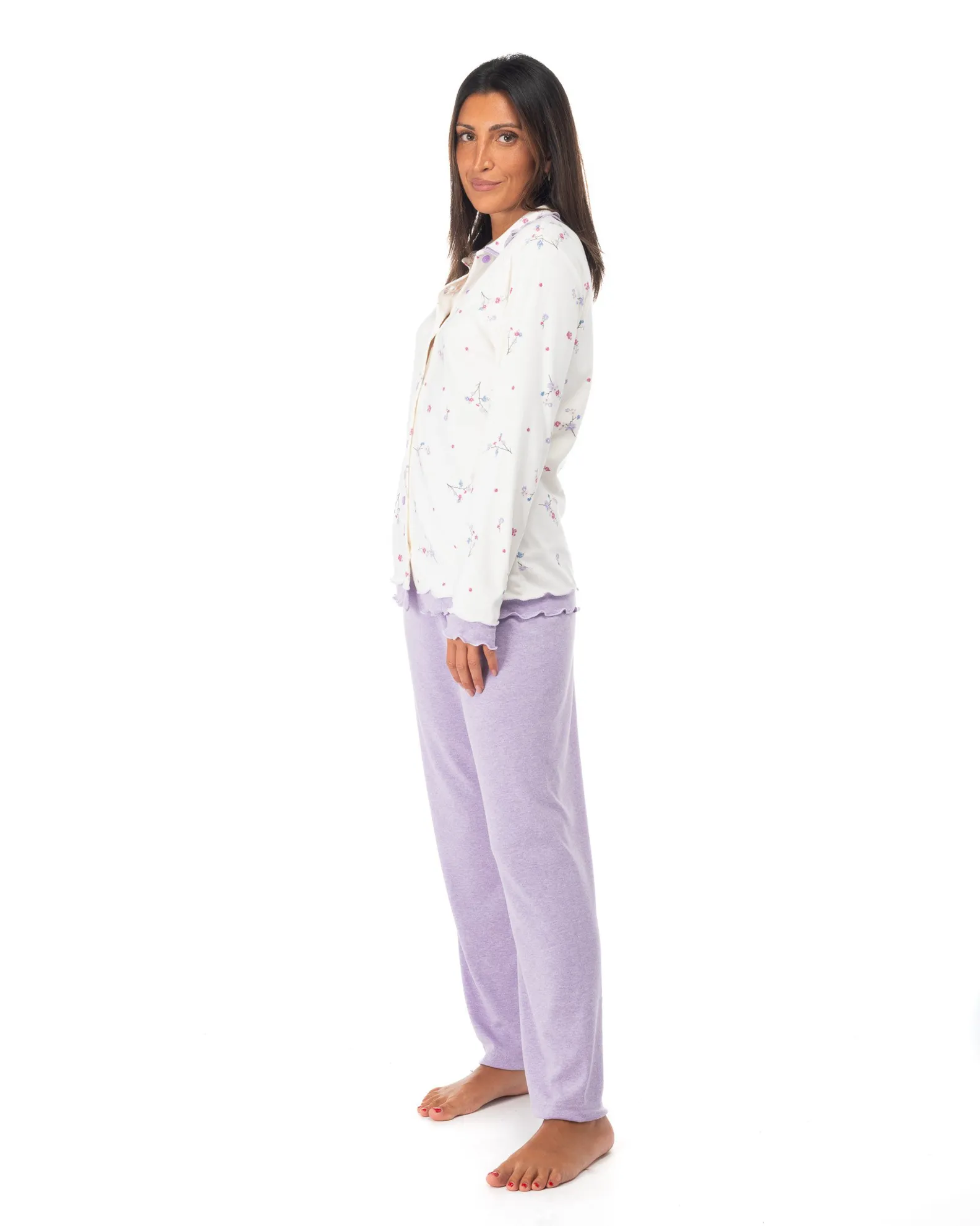 NOTTI MAGICHE - Pigiama da donna fiorato lilla modello BIANCA , MADE IN ITALY                                            Previou