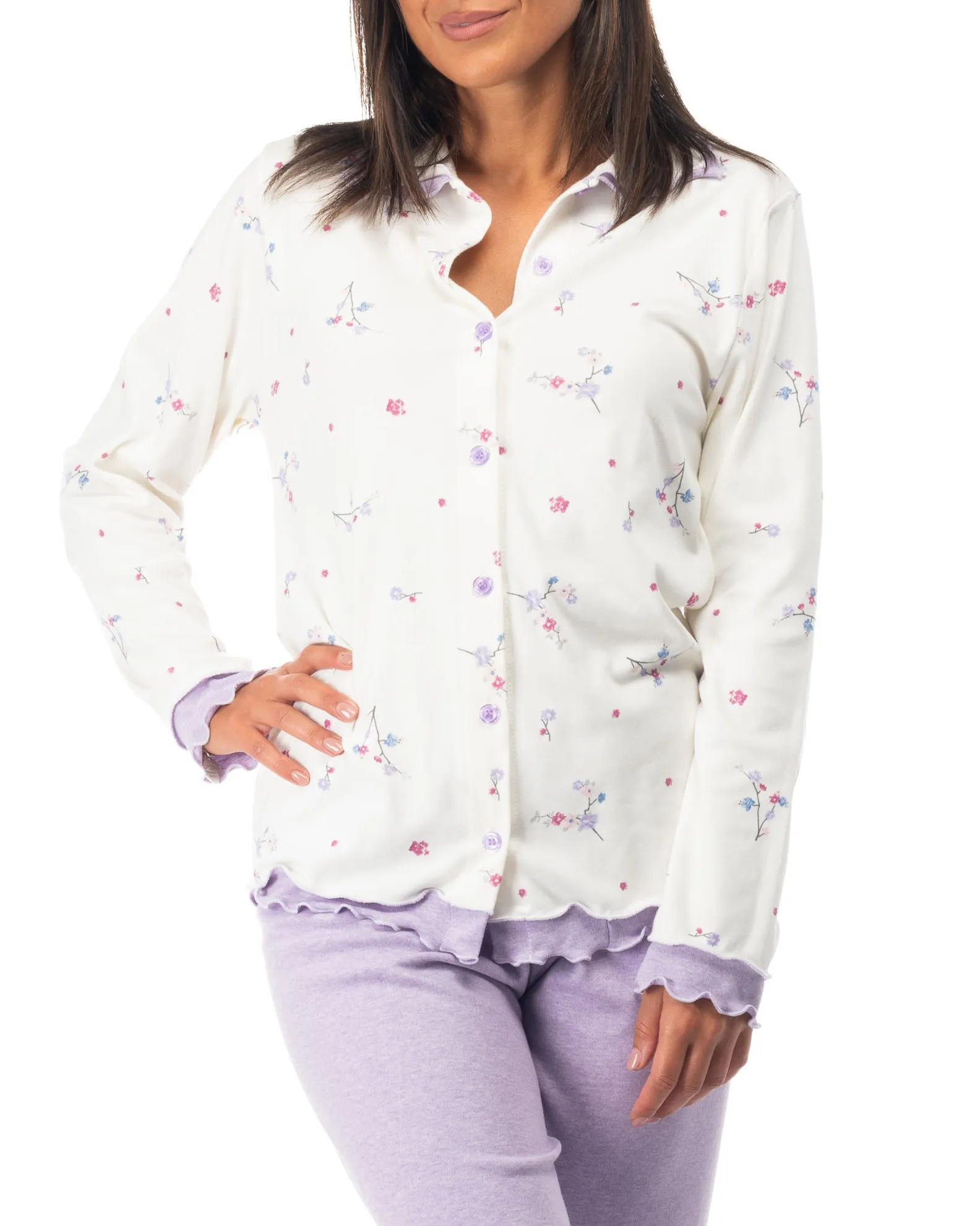 NOTTI MAGICHE - Pigiama da donna fiorato lilla modello BIANCA , MADE IN ITALY                                            Previou