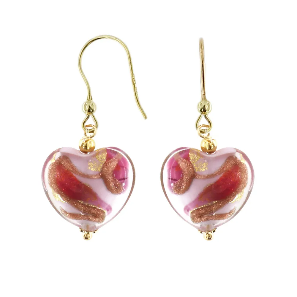 Orecchini con Cuori Rosa in Vetro di Murano e Argento 925
