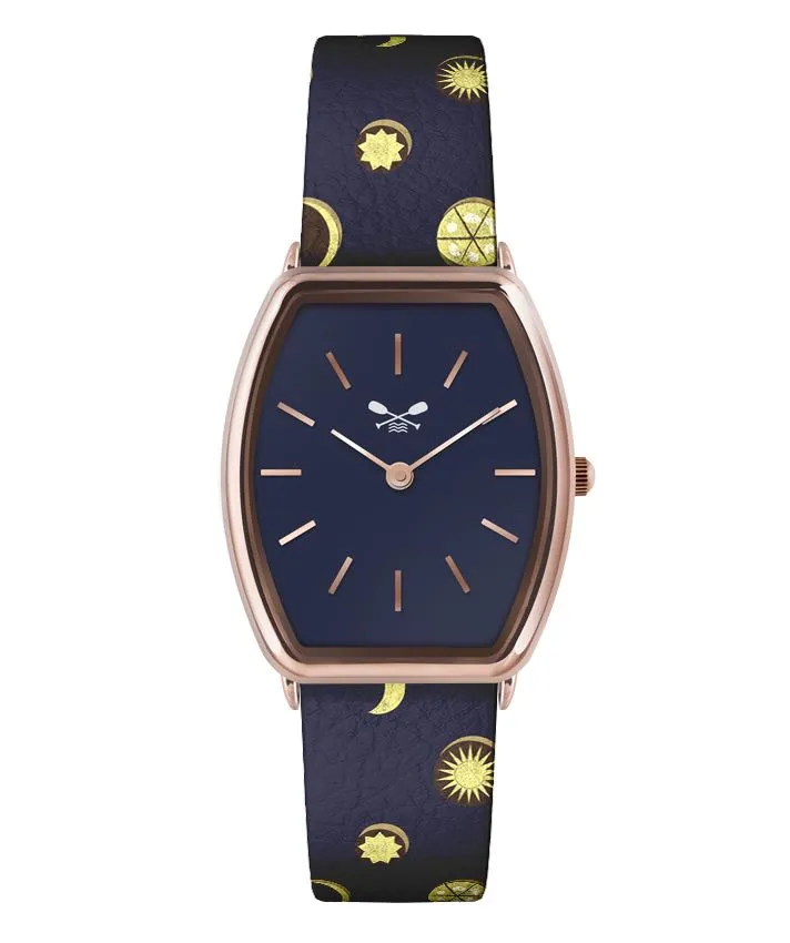OROLOGIO BLU H. 36MM PELLE STAMPA SOLE E LUNA