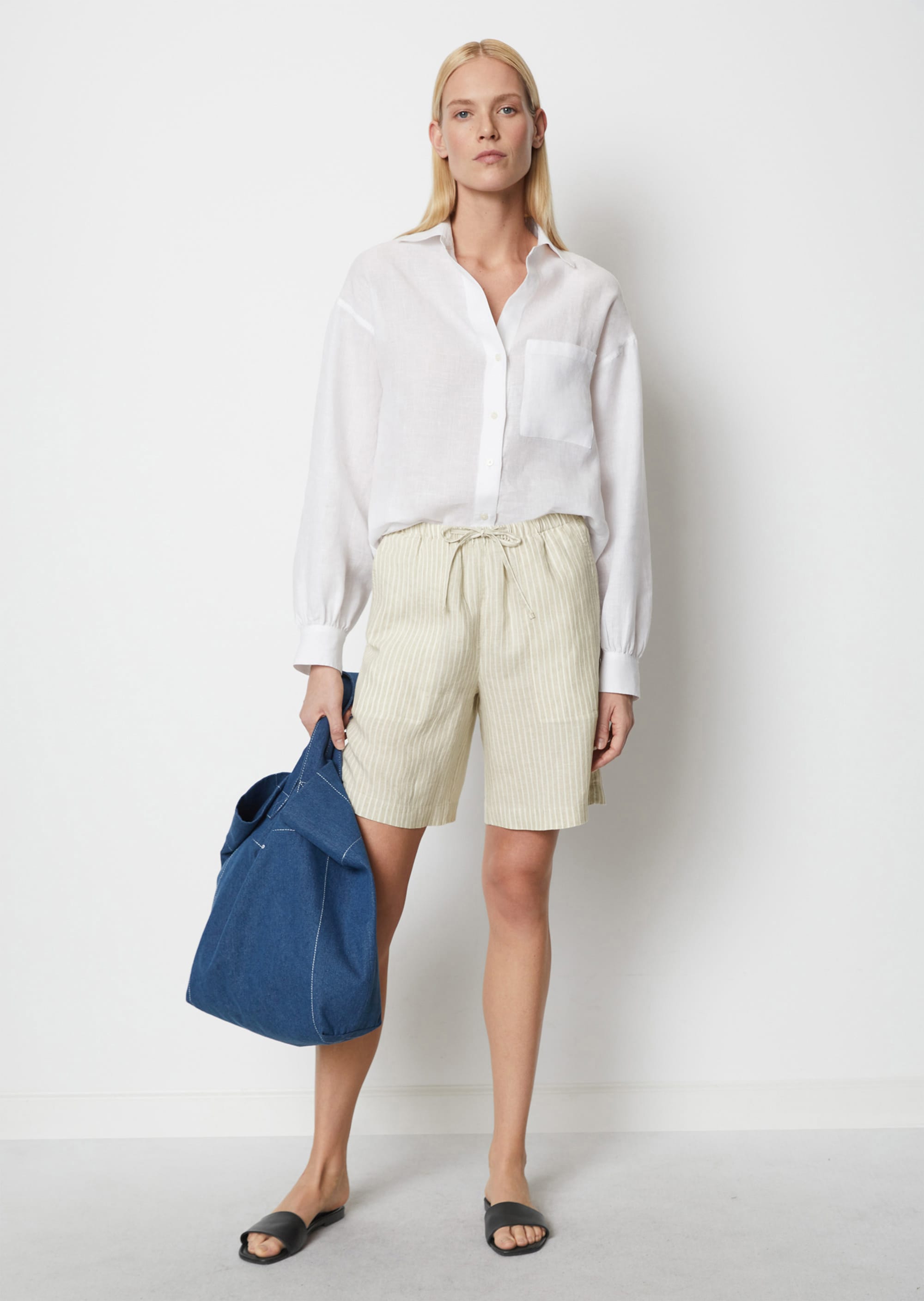 Pantaloncini a righe regular in puro lino