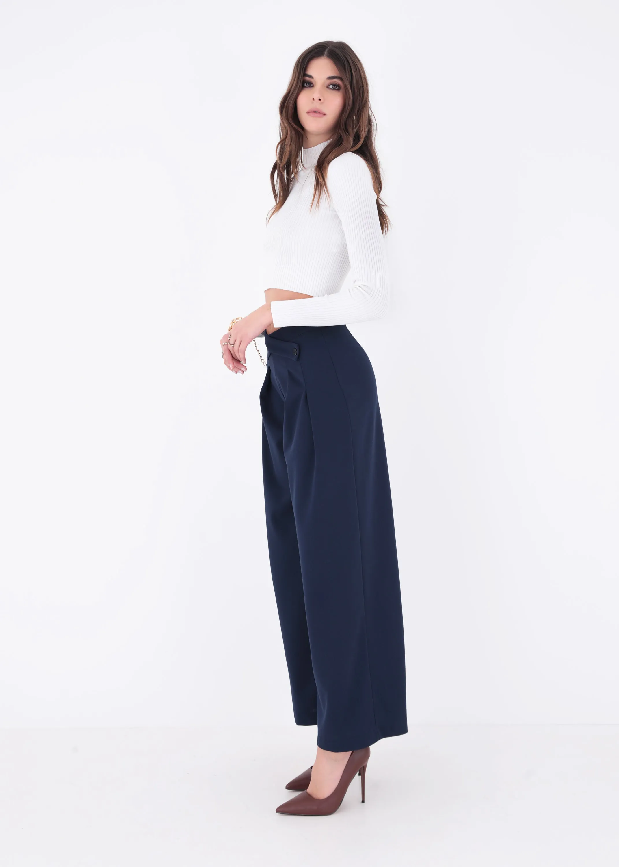 Pantalone palazzo in scuba crepe con pattina - PE24