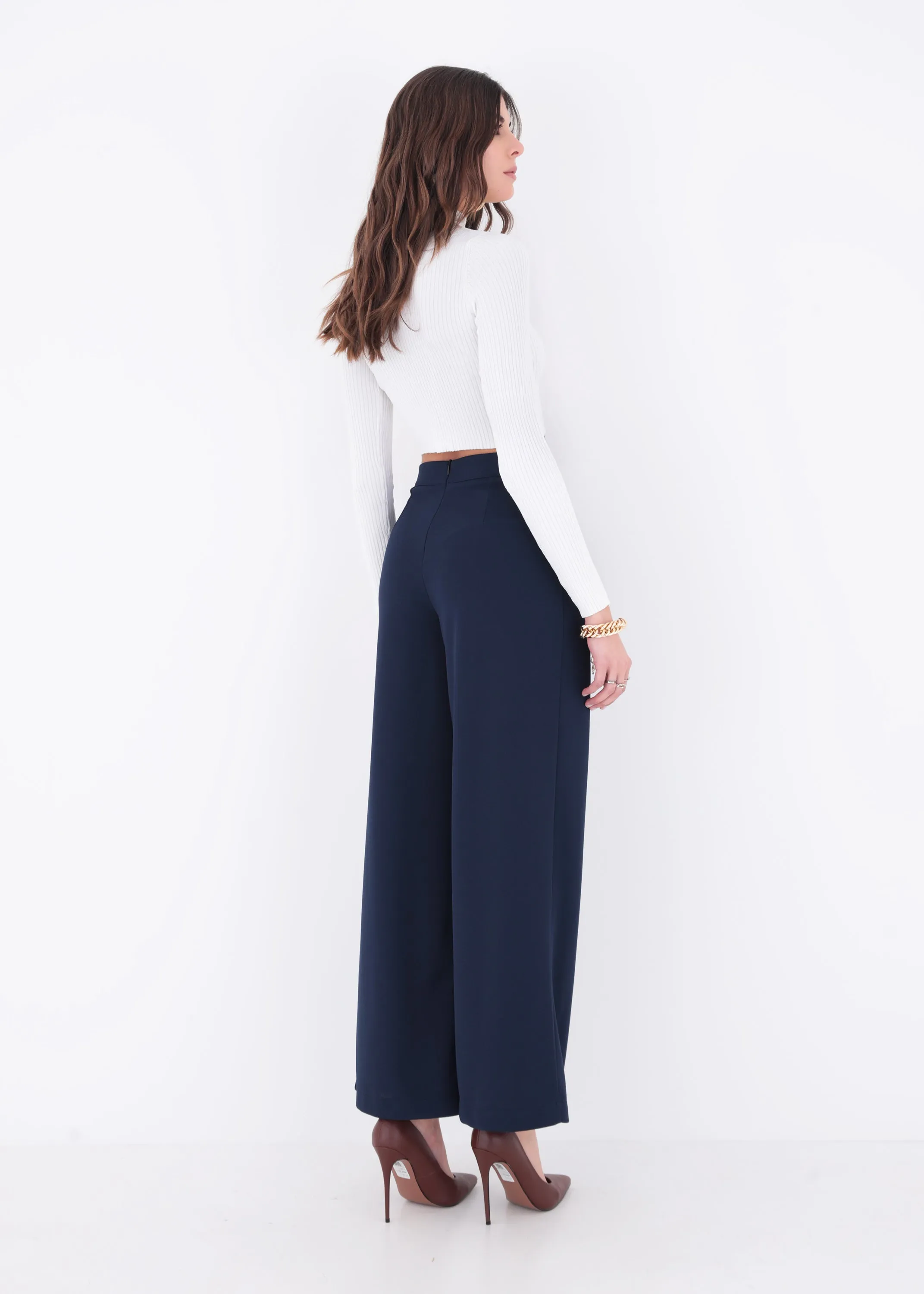 Pantalone palazzo in scuba crepe con pattina - PE24