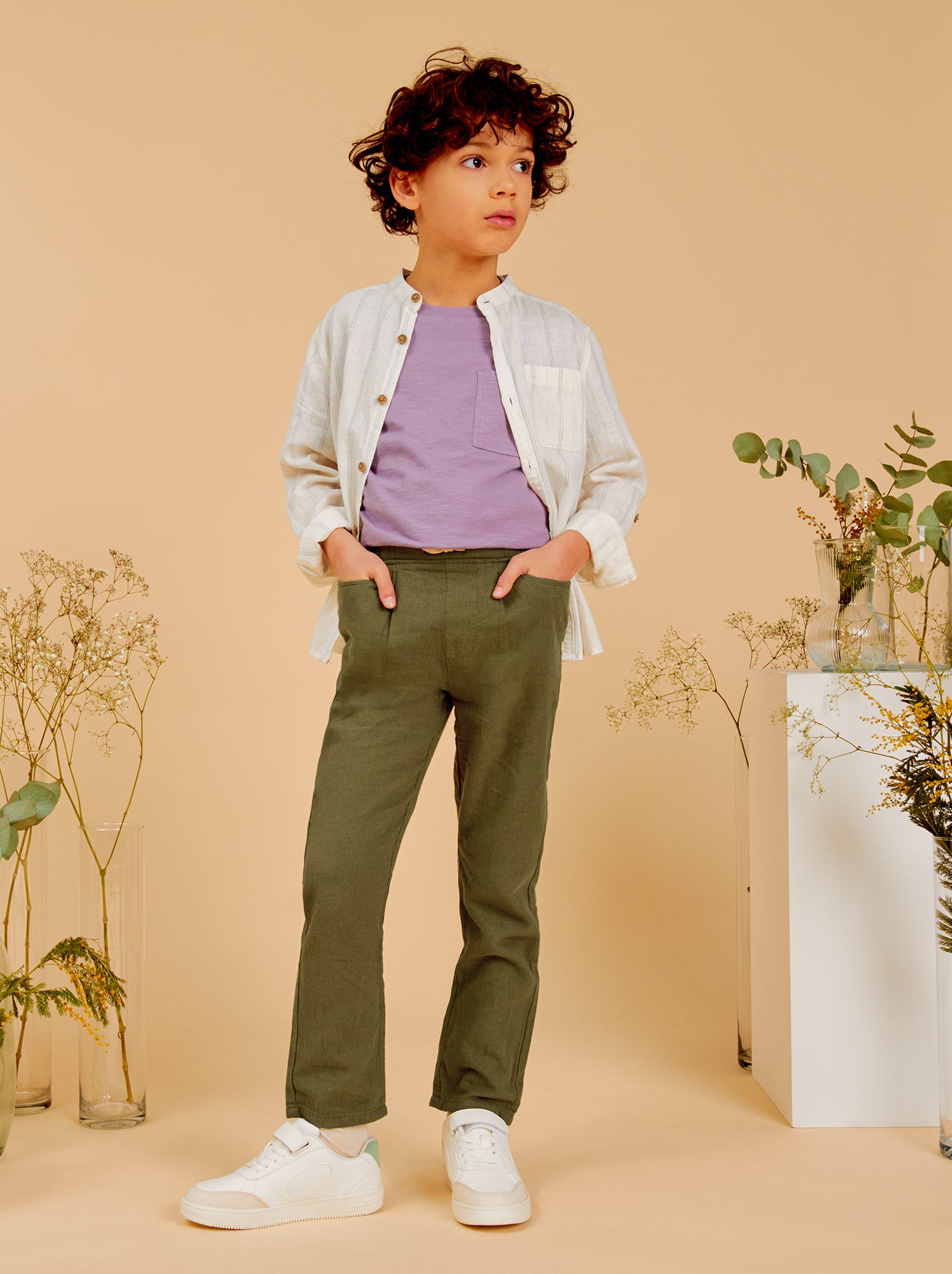 Pantaloni chino in lino - VERDE