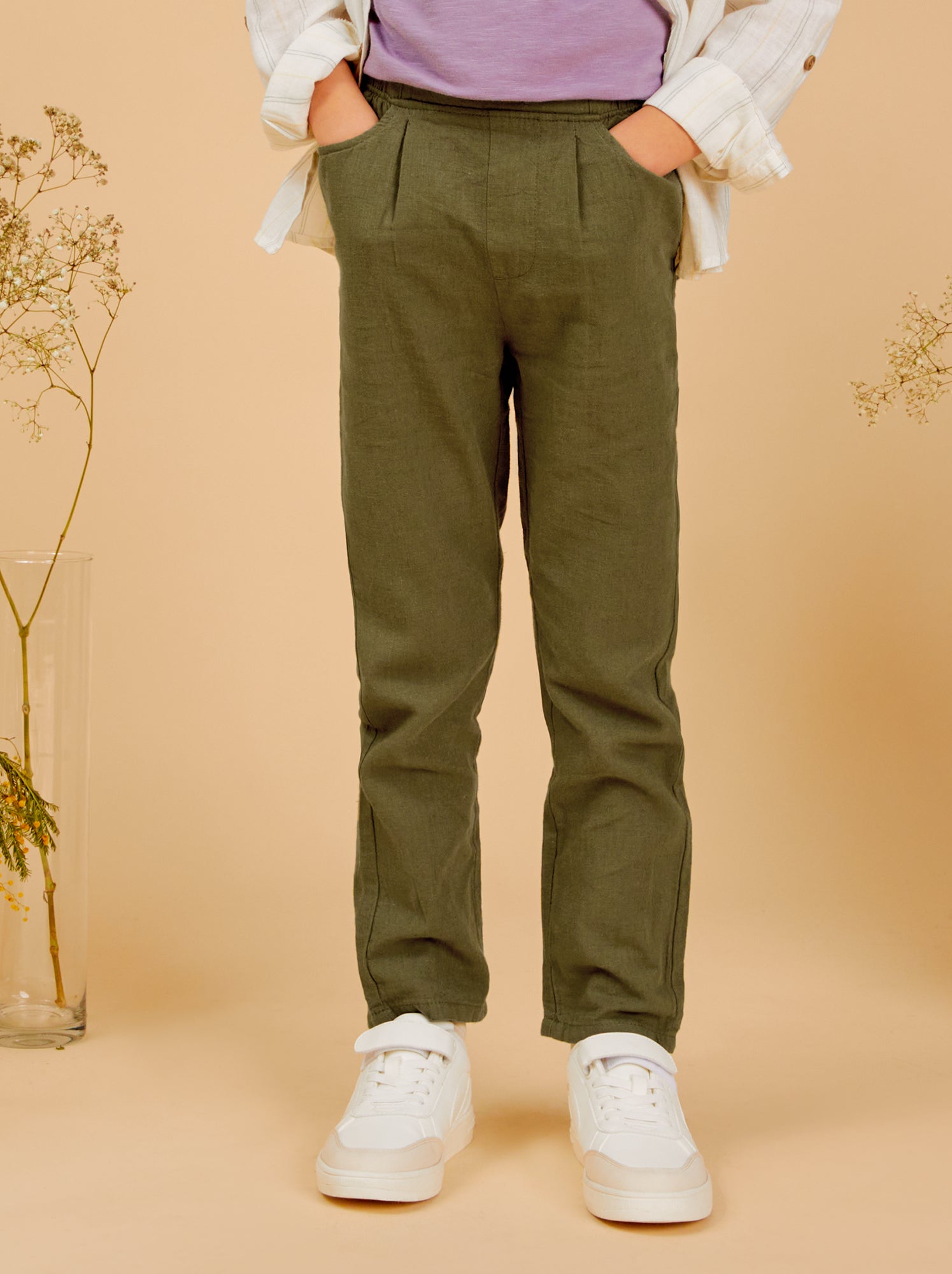 Pantaloni chino in lino - VERDE
