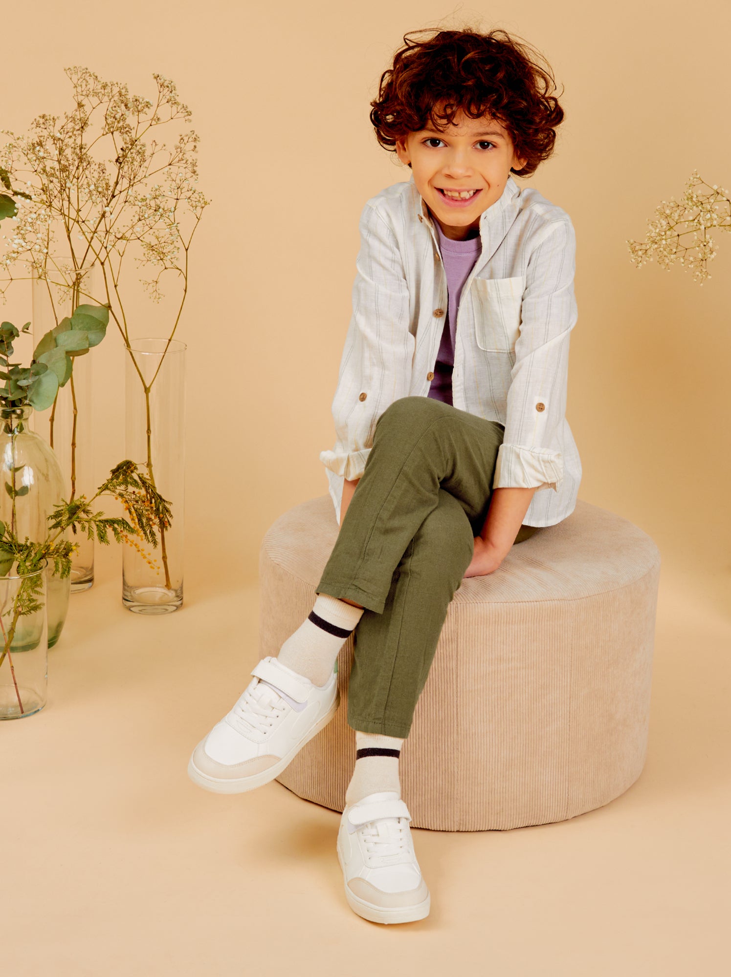 Pantaloni chino in lino - VERDE