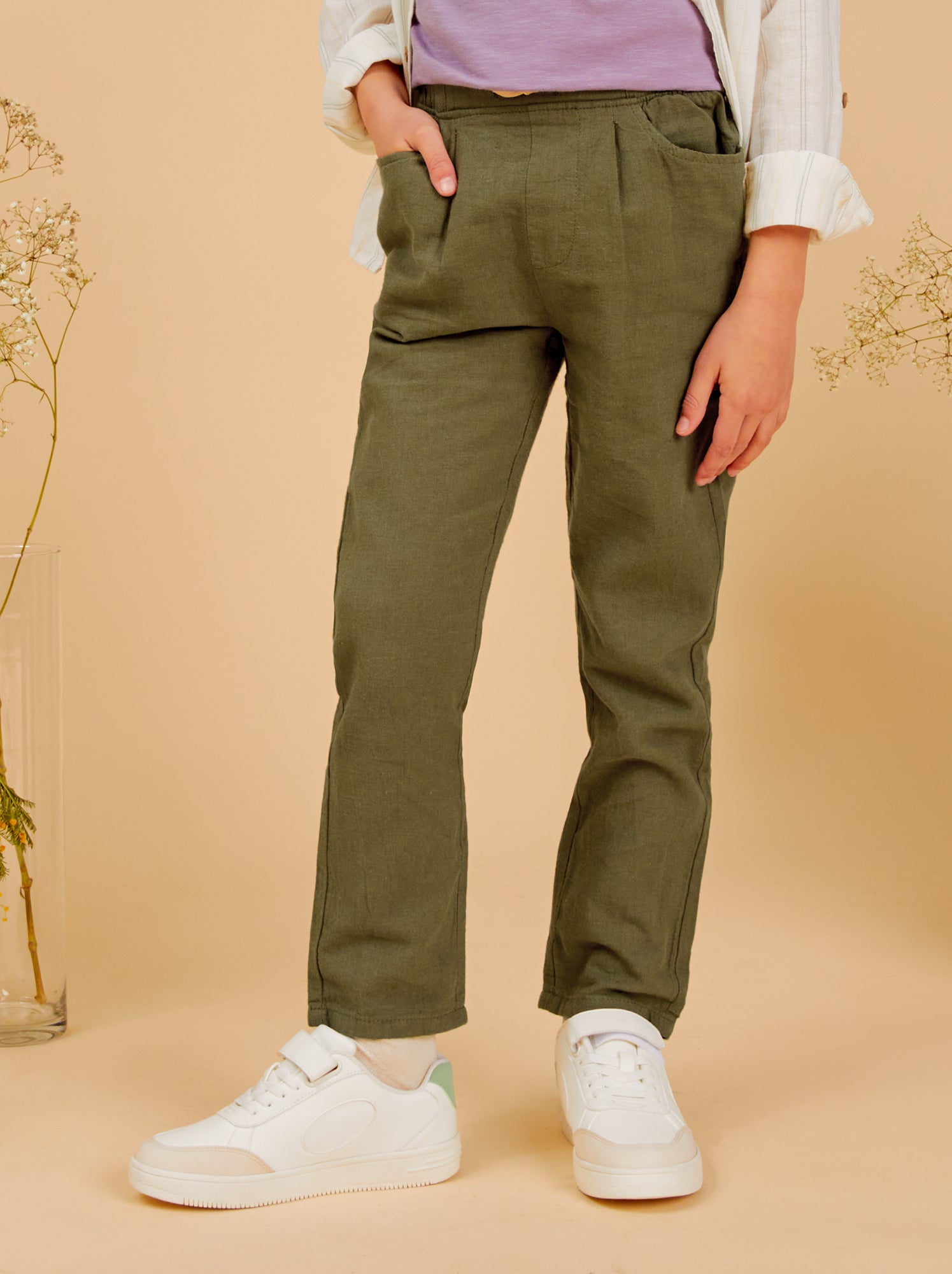 Pantaloni chino in lino - VERDE