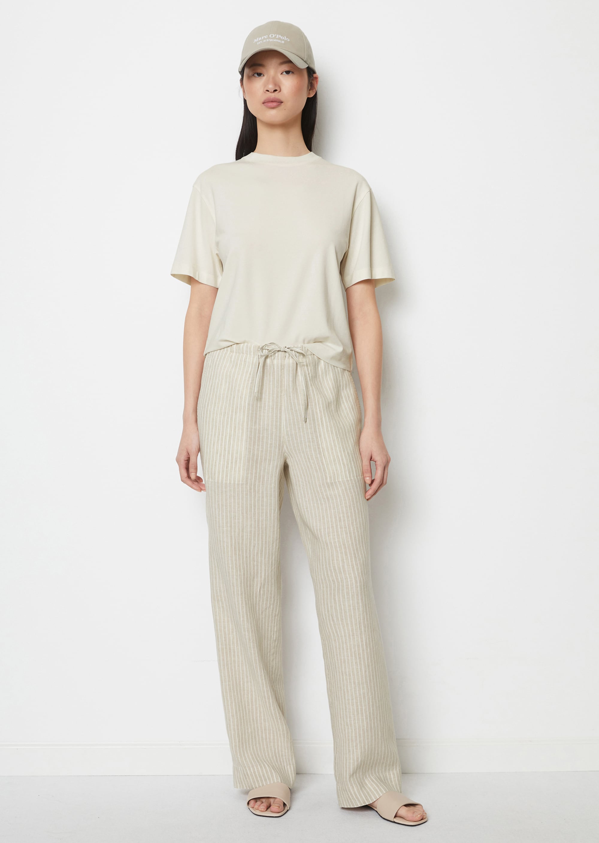 Pantaloni dritti a righe in puro lino