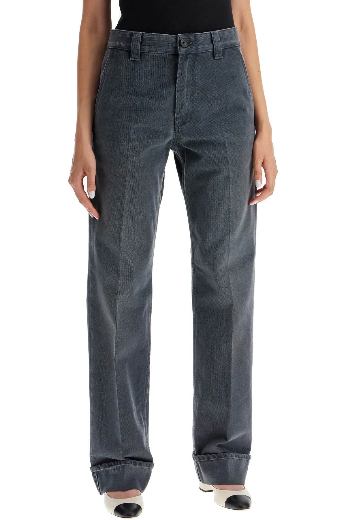 Pantaloni in drill con risvolto