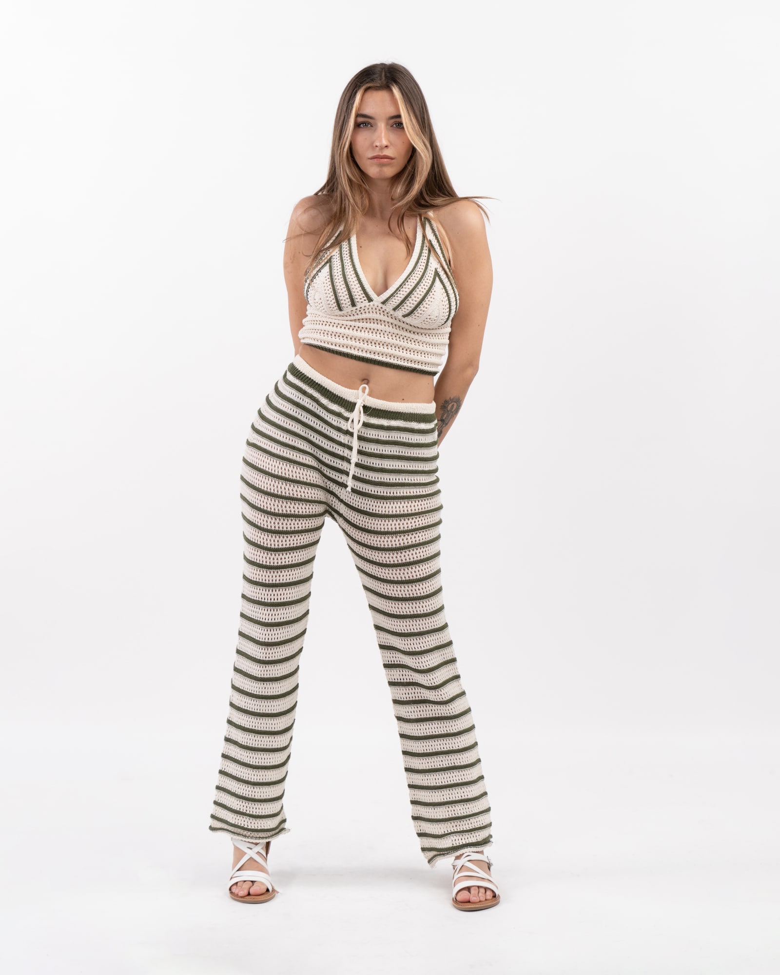 Pantaloni in maglia a righe - VERDE MILITARE