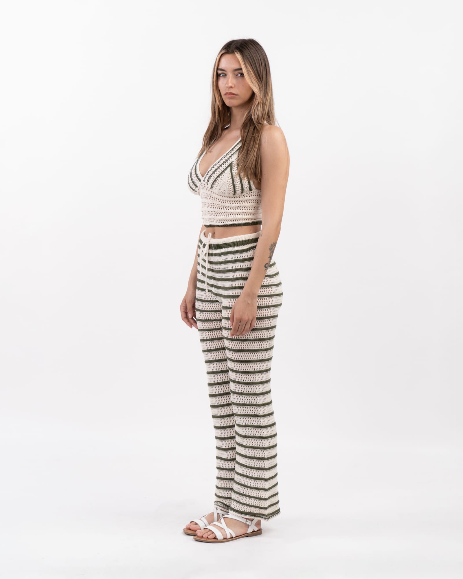 Pantaloni in maglia a righe - VERDE MILITARE