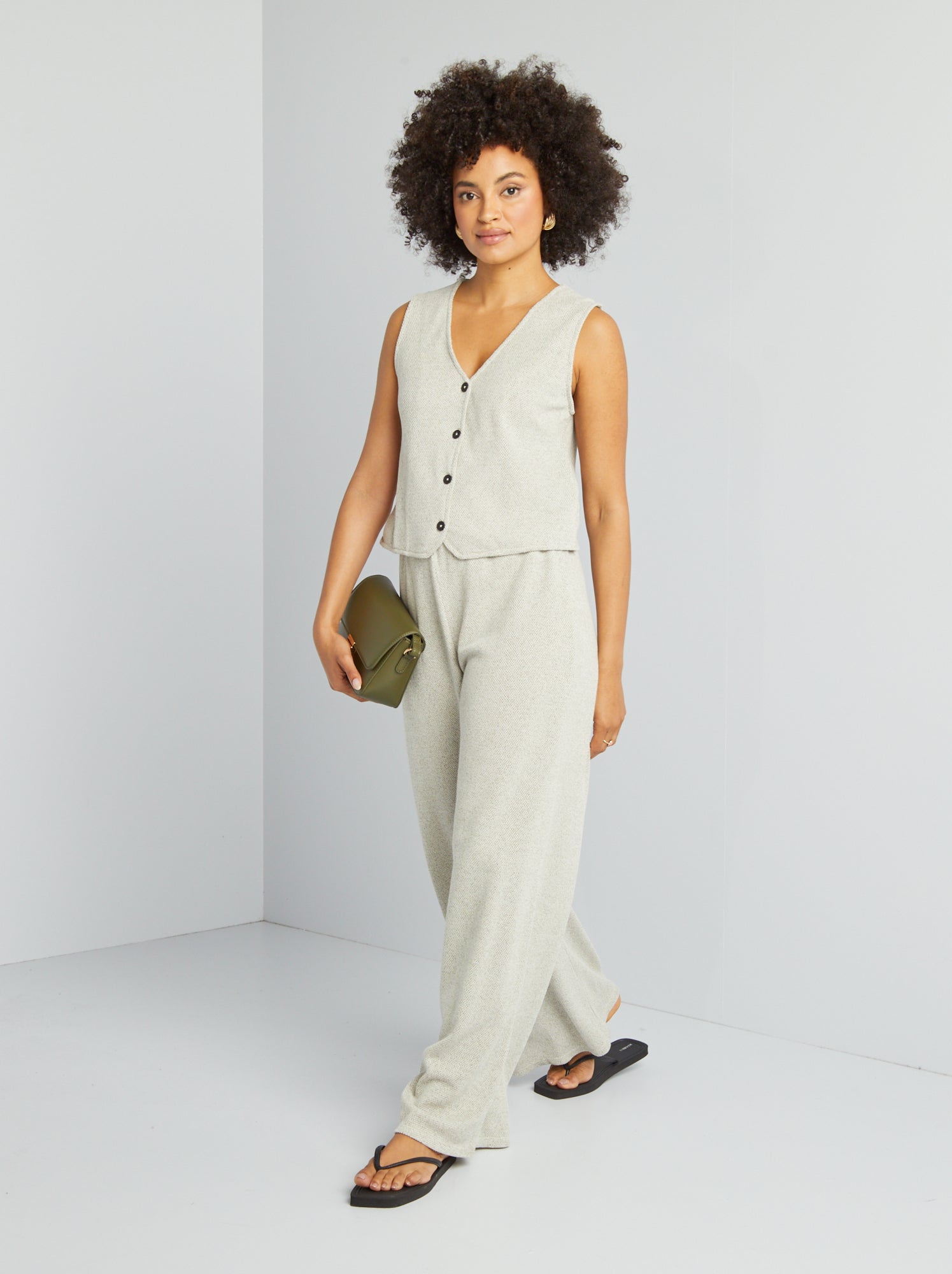 Pantaloni in maglia screziata - BEIGE