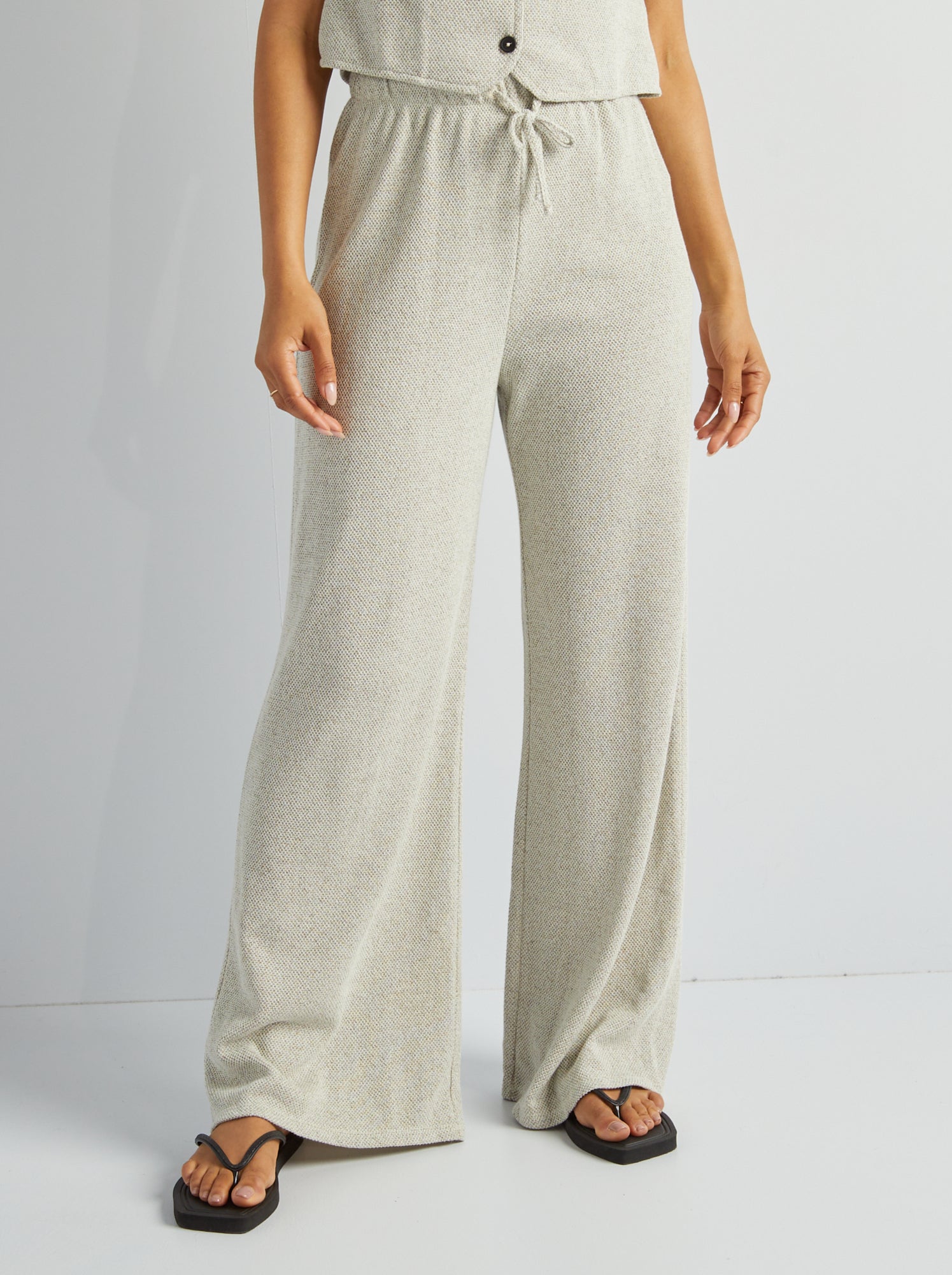 Pantaloni in maglia screziata - BEIGE