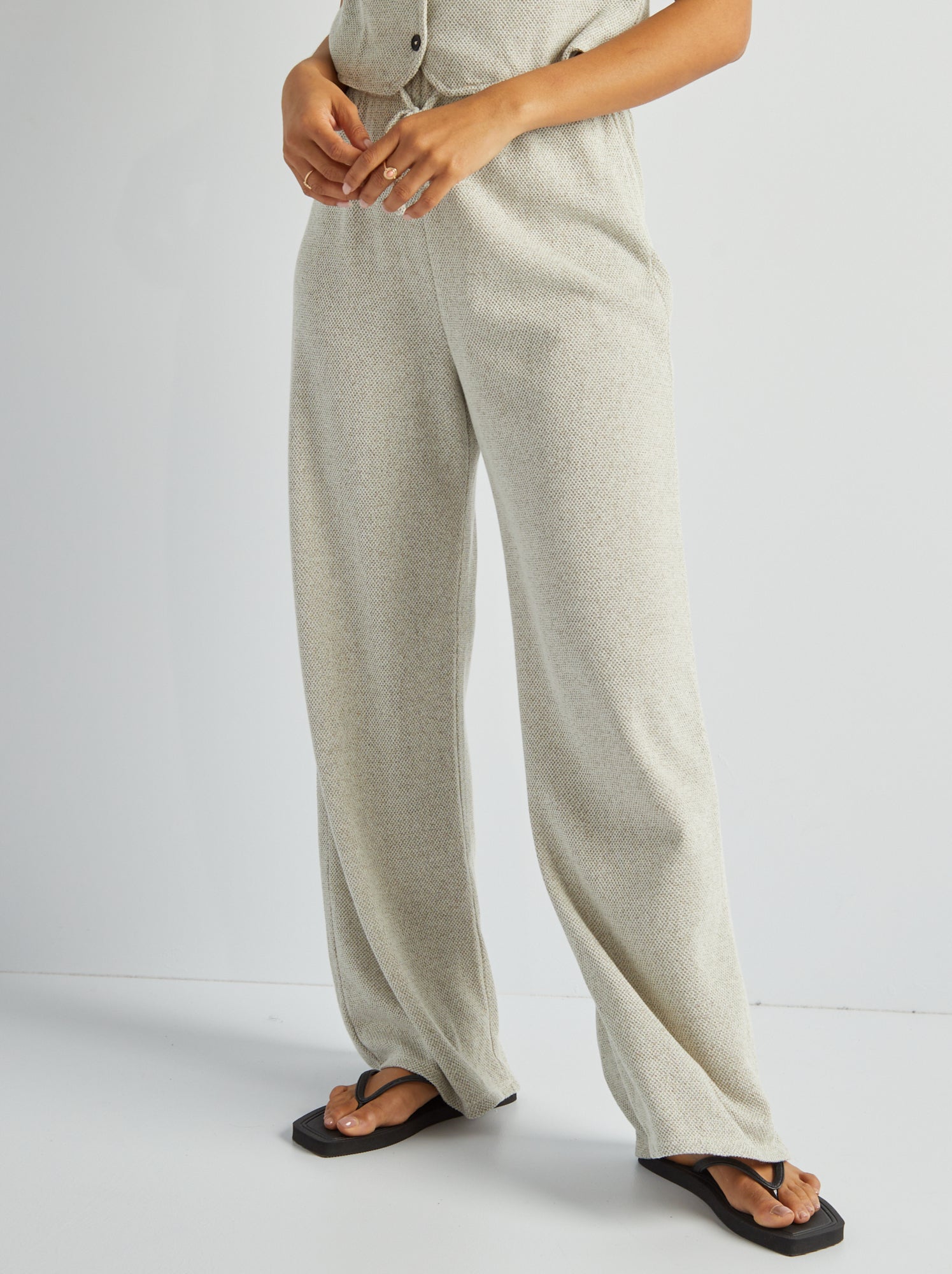 Pantaloni in maglia screziata - BEIGE