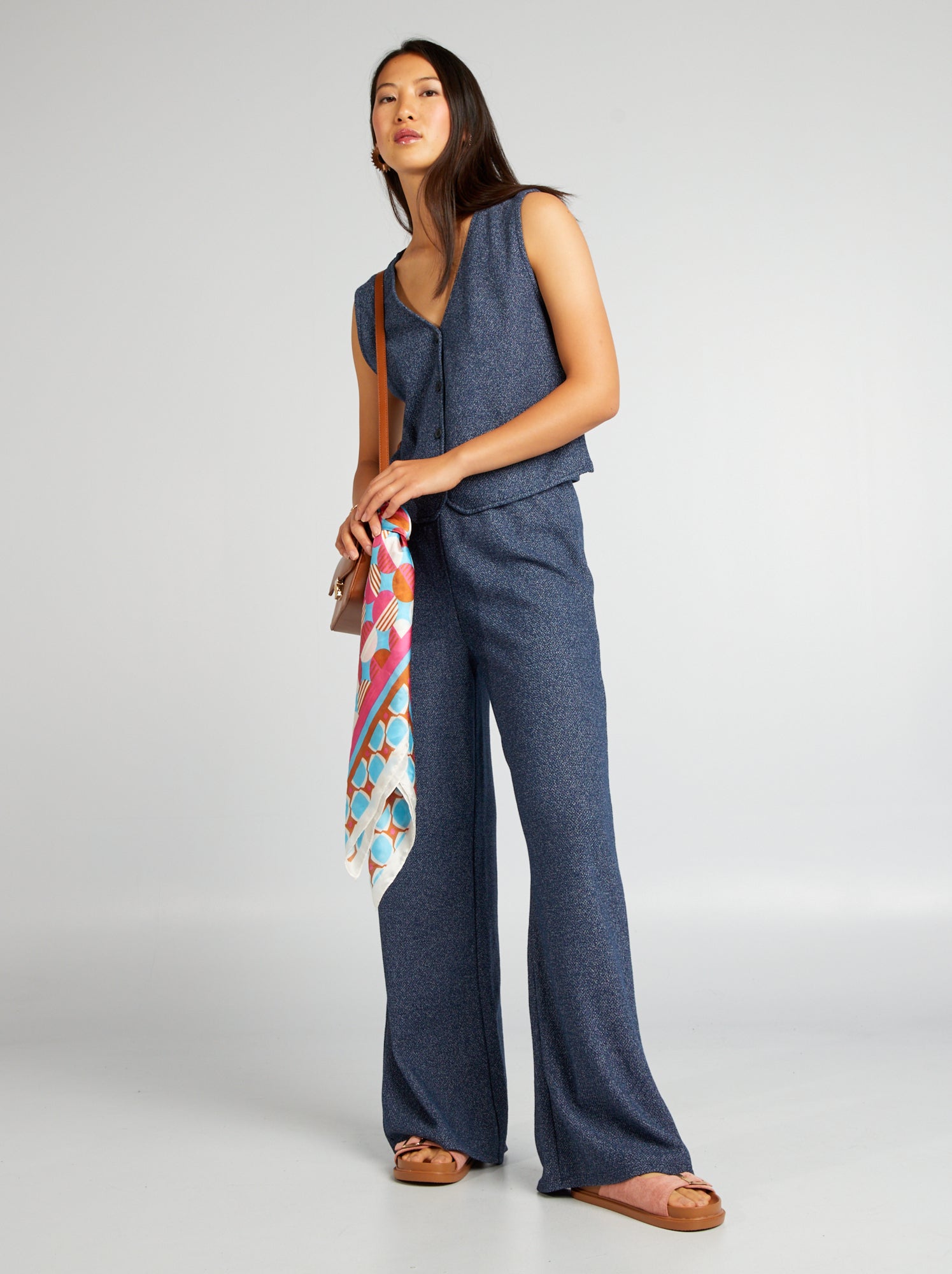 Pantaloni in maglia screziata - BLU