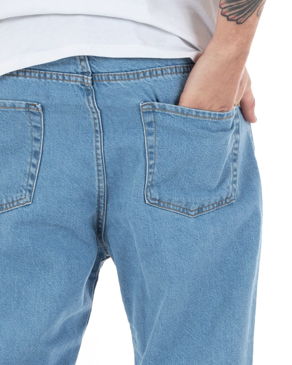 Pantaloni Jeans Uomo Loose Fit Denim Chiaro Con Rotture Cinque Tasche Casual GIOSAL-P5136A