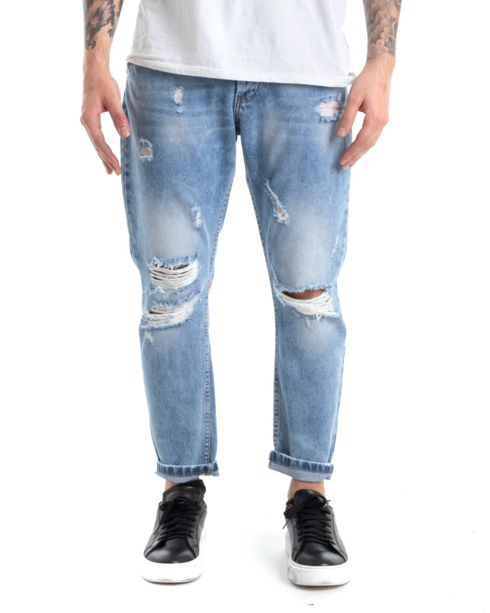 Pantaloni Jeans Uomo Loose Fit Denim Con Rotture Cinque Tasche Casual GIOSAL-P5308A