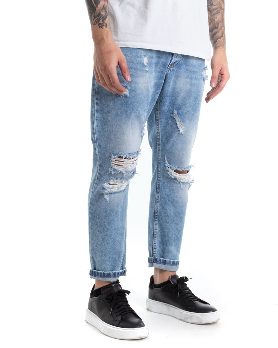 Pantaloni Jeans Uomo Loose Fit Denim Con Rotture Cinque Tasche Casual GIOSAL-P5308A