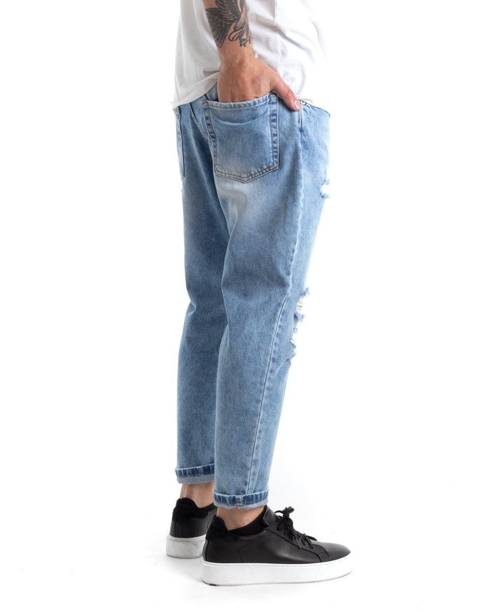 Pantaloni Jeans Uomo Loose Fit Denim Con Rotture Cinque Tasche Casual GIOSAL-P5308A