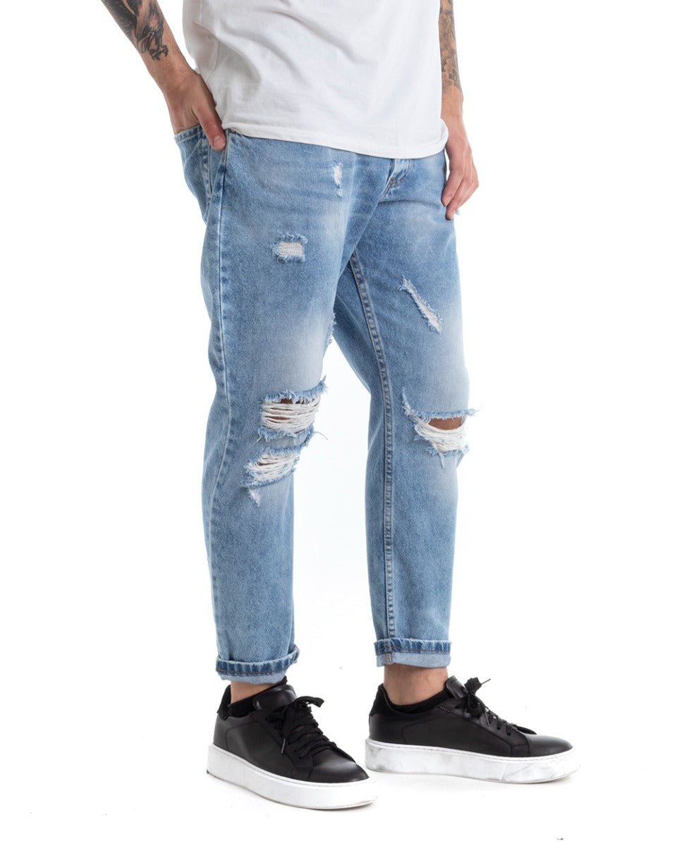Pantaloni Jeans Uomo Loose Fit Denim Con Rotture Cinque Tasche Casual GIOSAL-P5308A