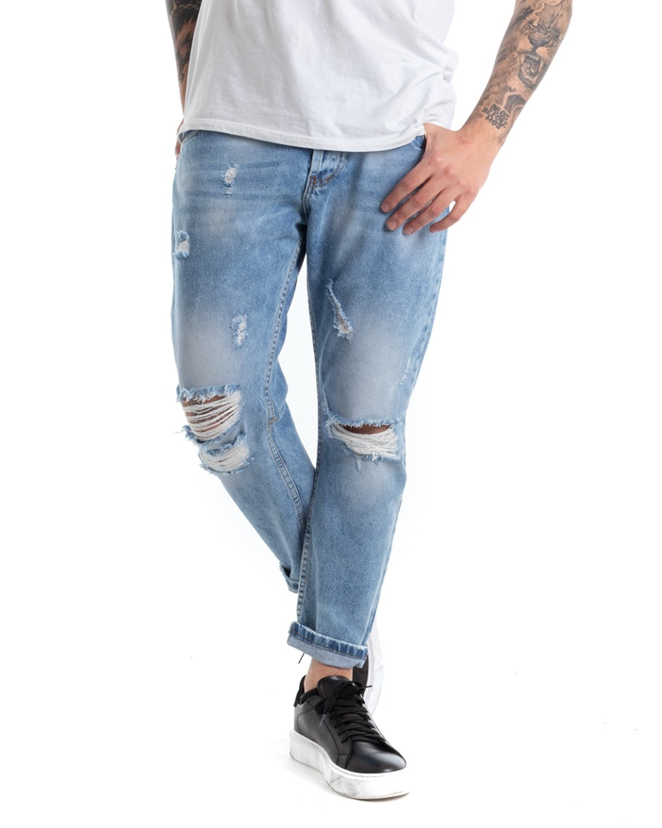 Pantaloni Jeans Uomo Loose Fit Denim Con Rotture Cinque Tasche Casual GIOSAL-P5308A