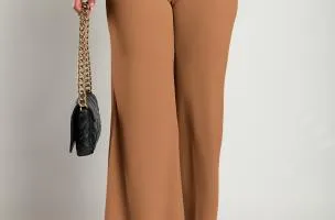 Pantaloni lunghi eleganti con cintura Solarina, cammello