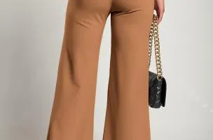 Pantaloni lunghi eleganti con cintura Solarina, cammello