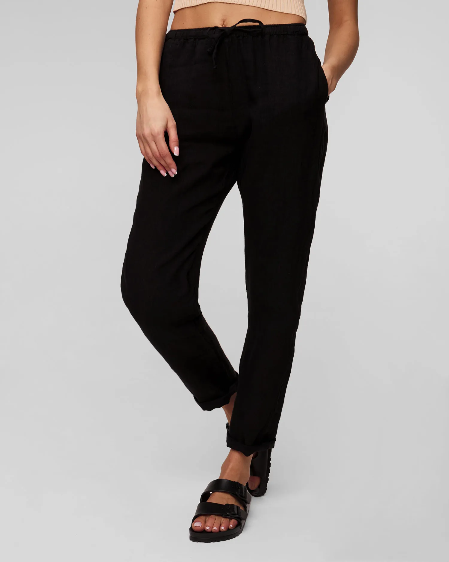 Pantaloni neri in lino da donna Deha D02457-10009