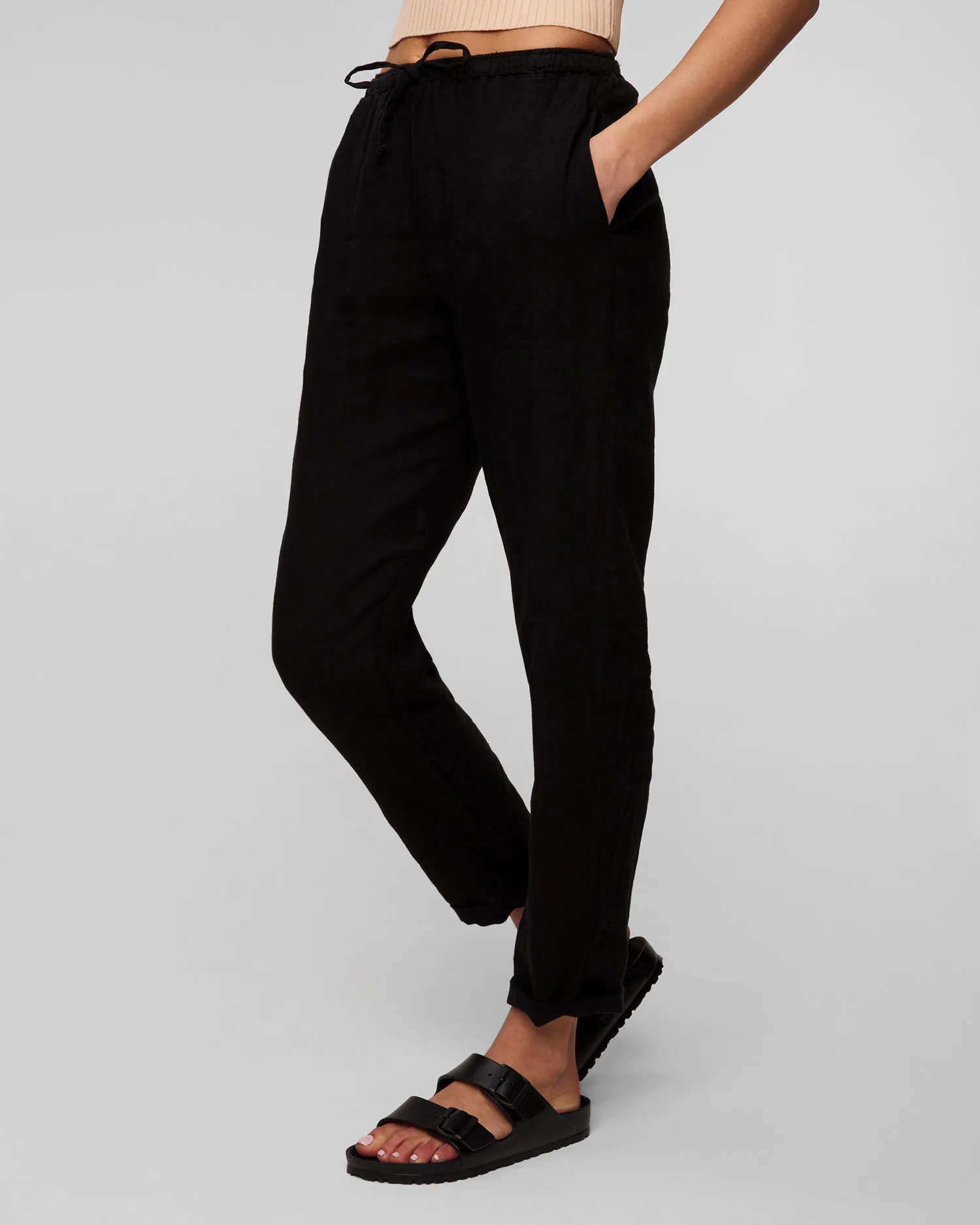 Pantaloni neri in lino da donna Deha D02457-10009