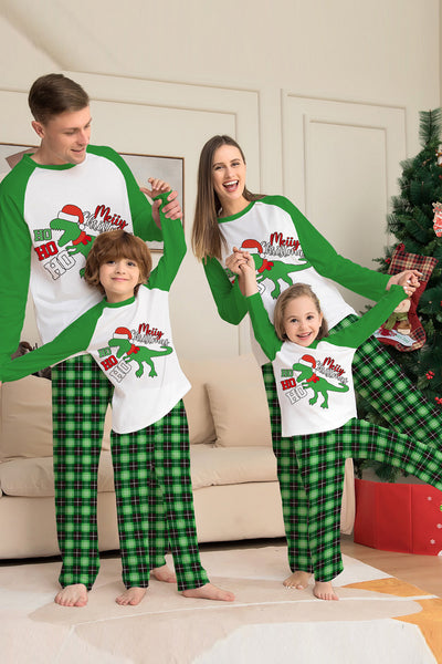 Pigiama coordinato famiglia di Natale Pigiama a quadri verde con stampa di dinosauri set
