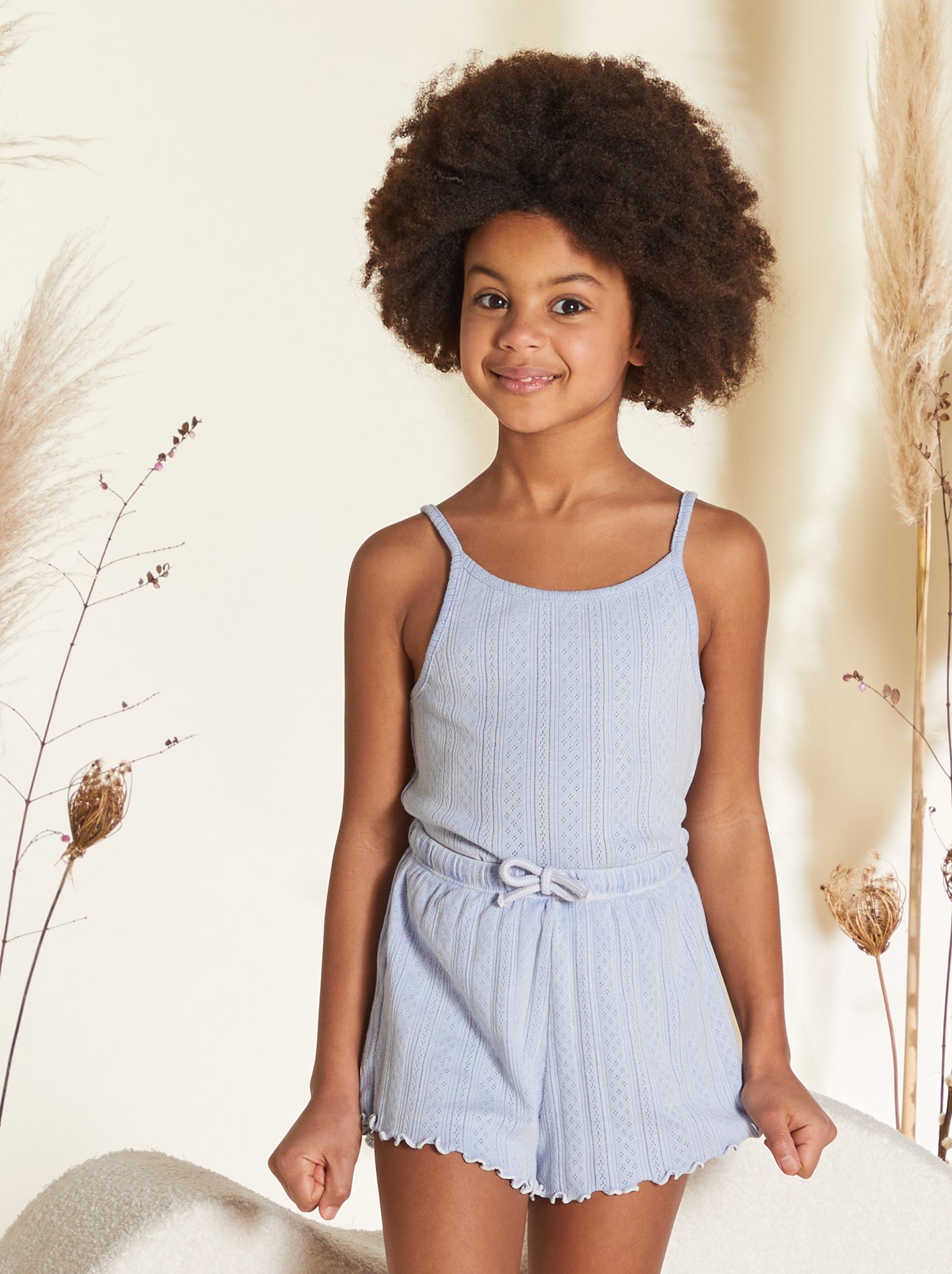 Pigiama corto in pointelle - shorts + canotta - 2 pezzi - BLU