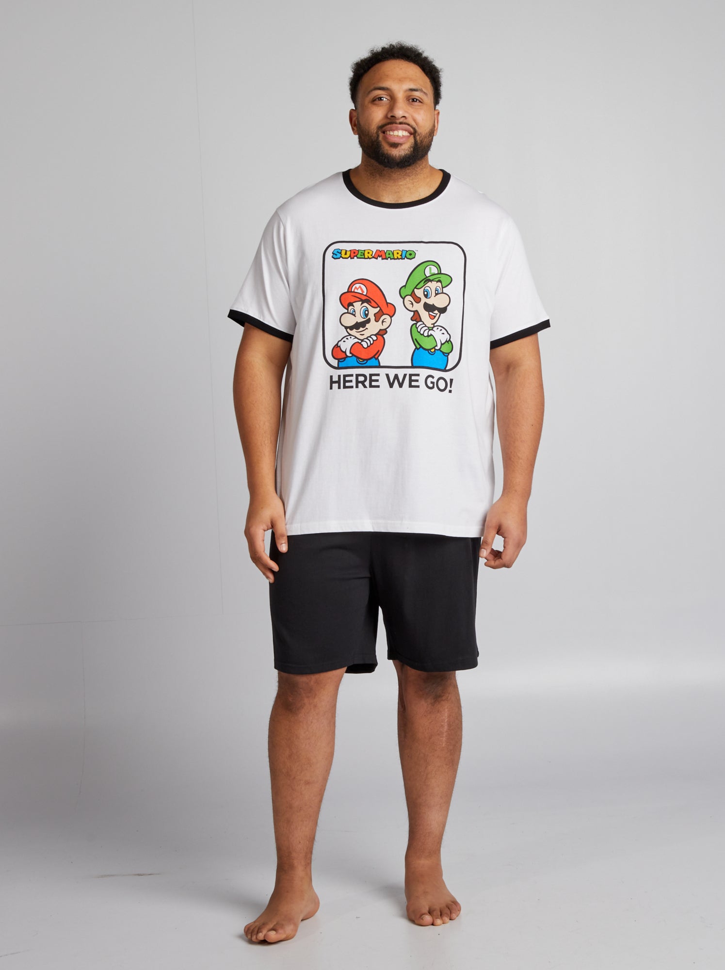 Pigiama corto 'Mario' shorts + t-shirt - 2 pezzi - NERO