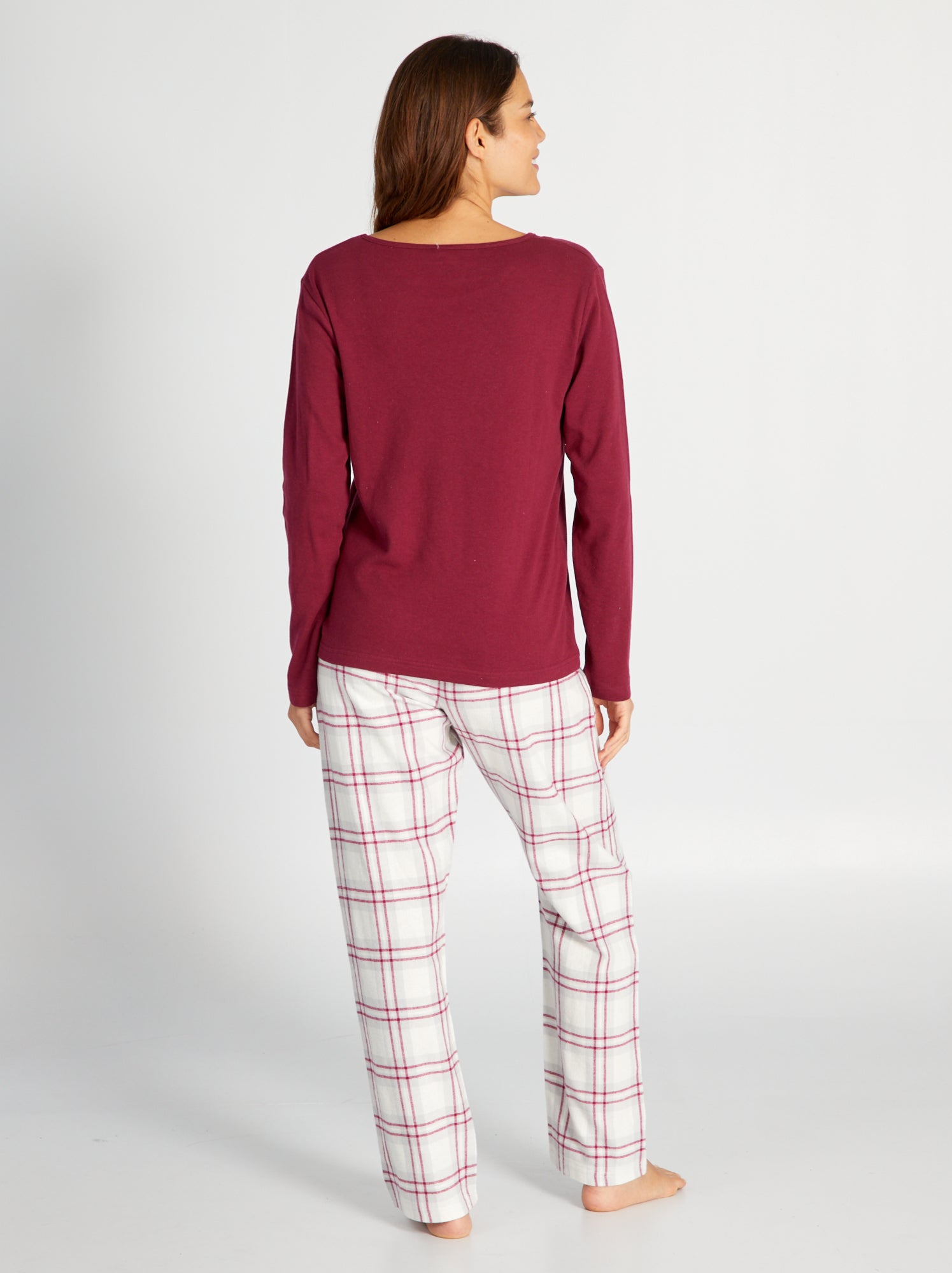 Pigiama lungo t-shirt + pantaloni in flanella - 2 pezzi - ROSSO