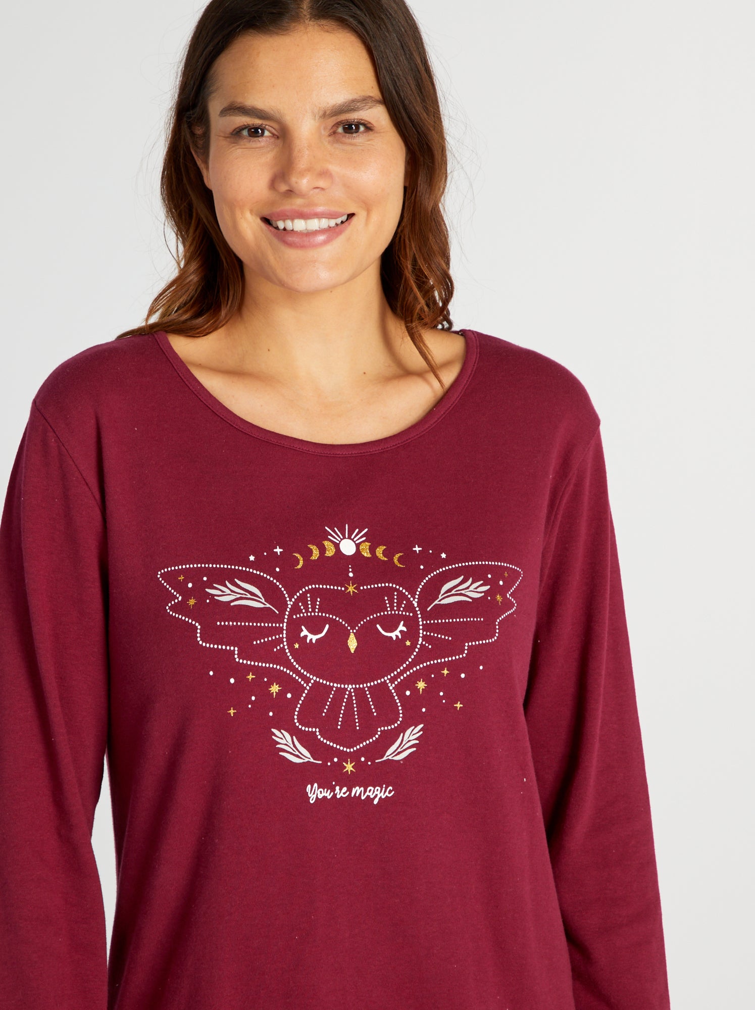 Pigiama lungo t-shirt + pantaloni in flanella - 2 pezzi - ROSSO