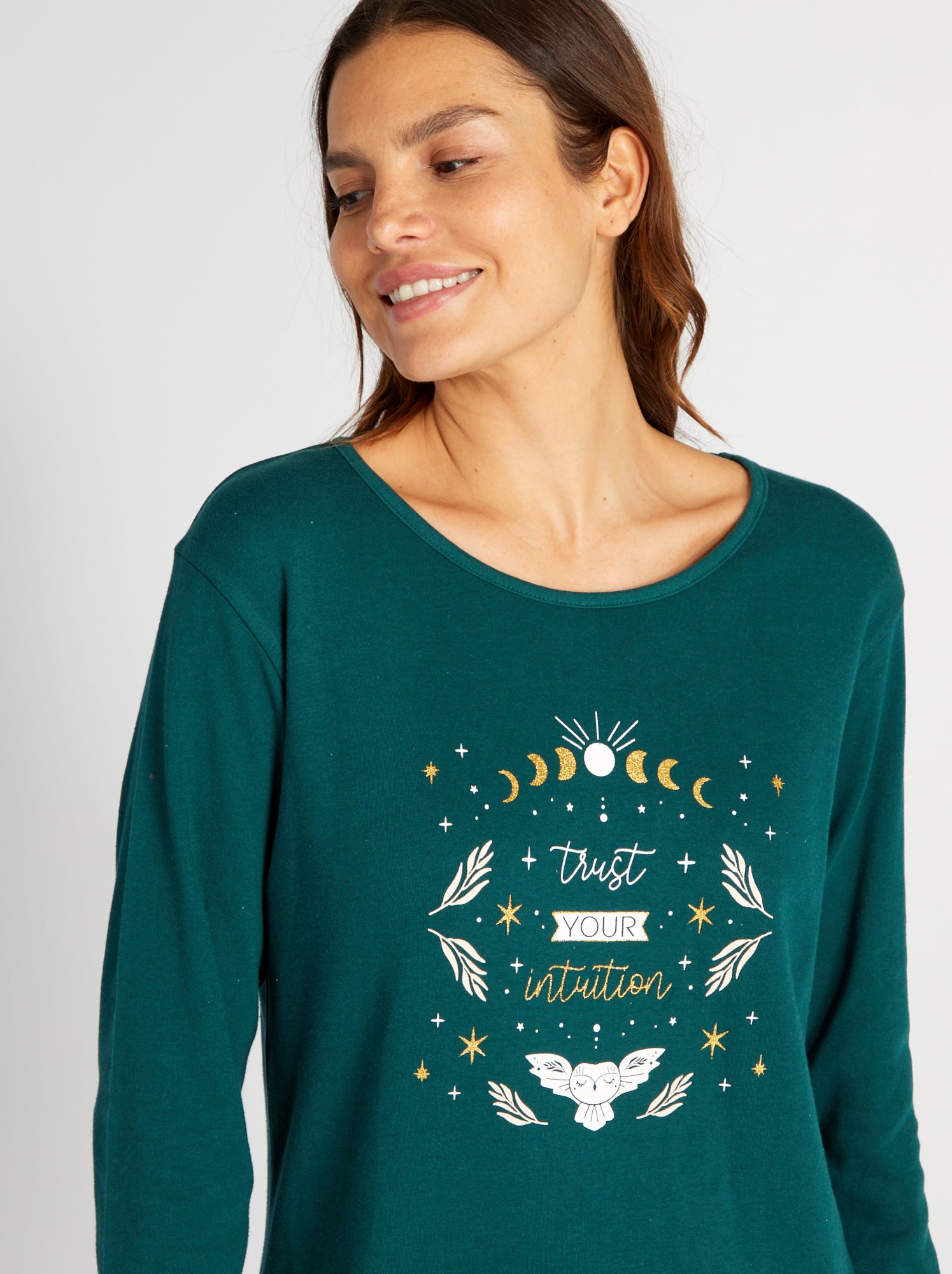 Pigiama lungo t-shirt + pantaloni in flanella - 2 pezzi - VERDE