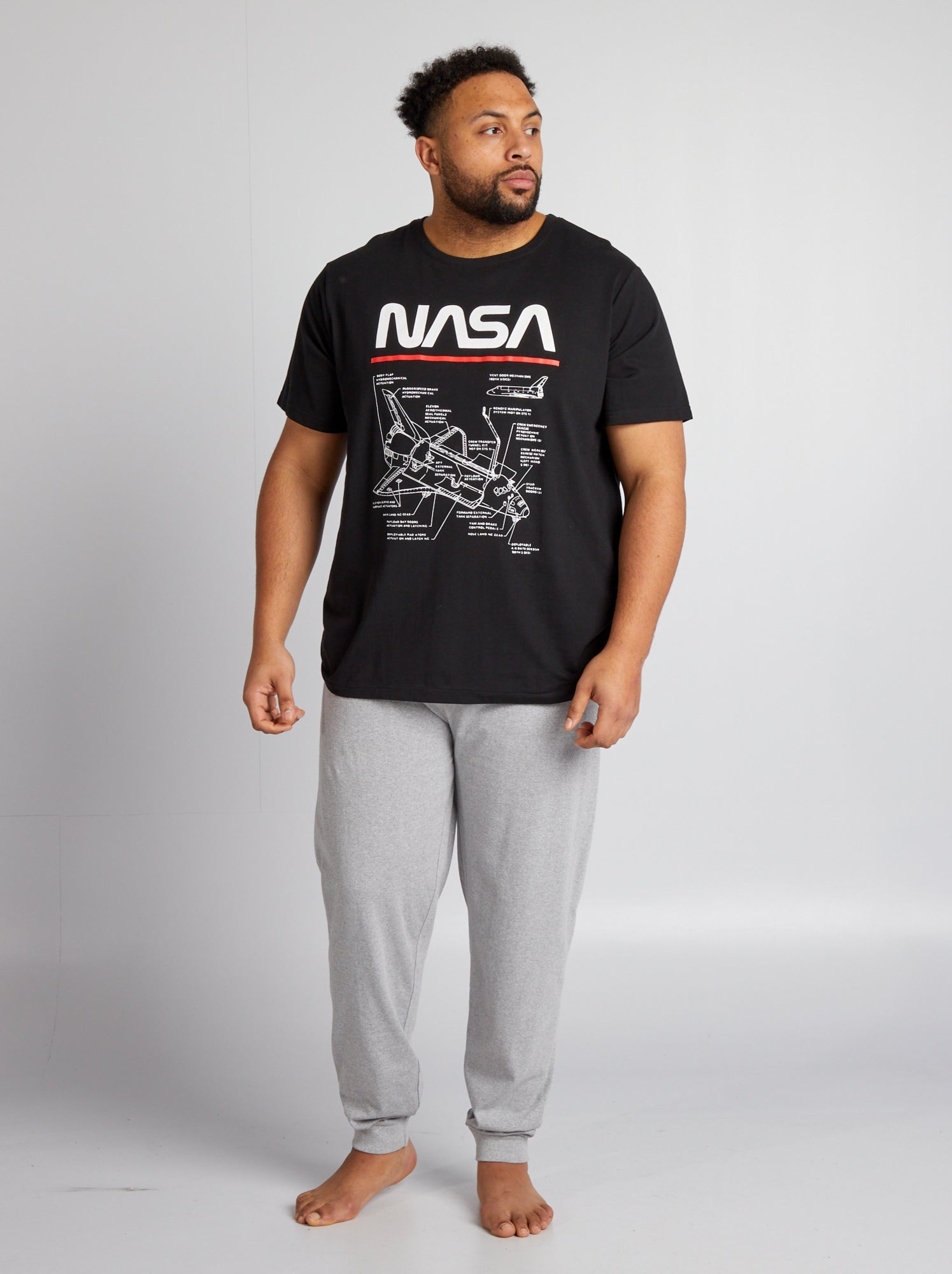 Pigiama lungo 'NASA' t-shirt + pantaloni - 2 pezzi - NERO