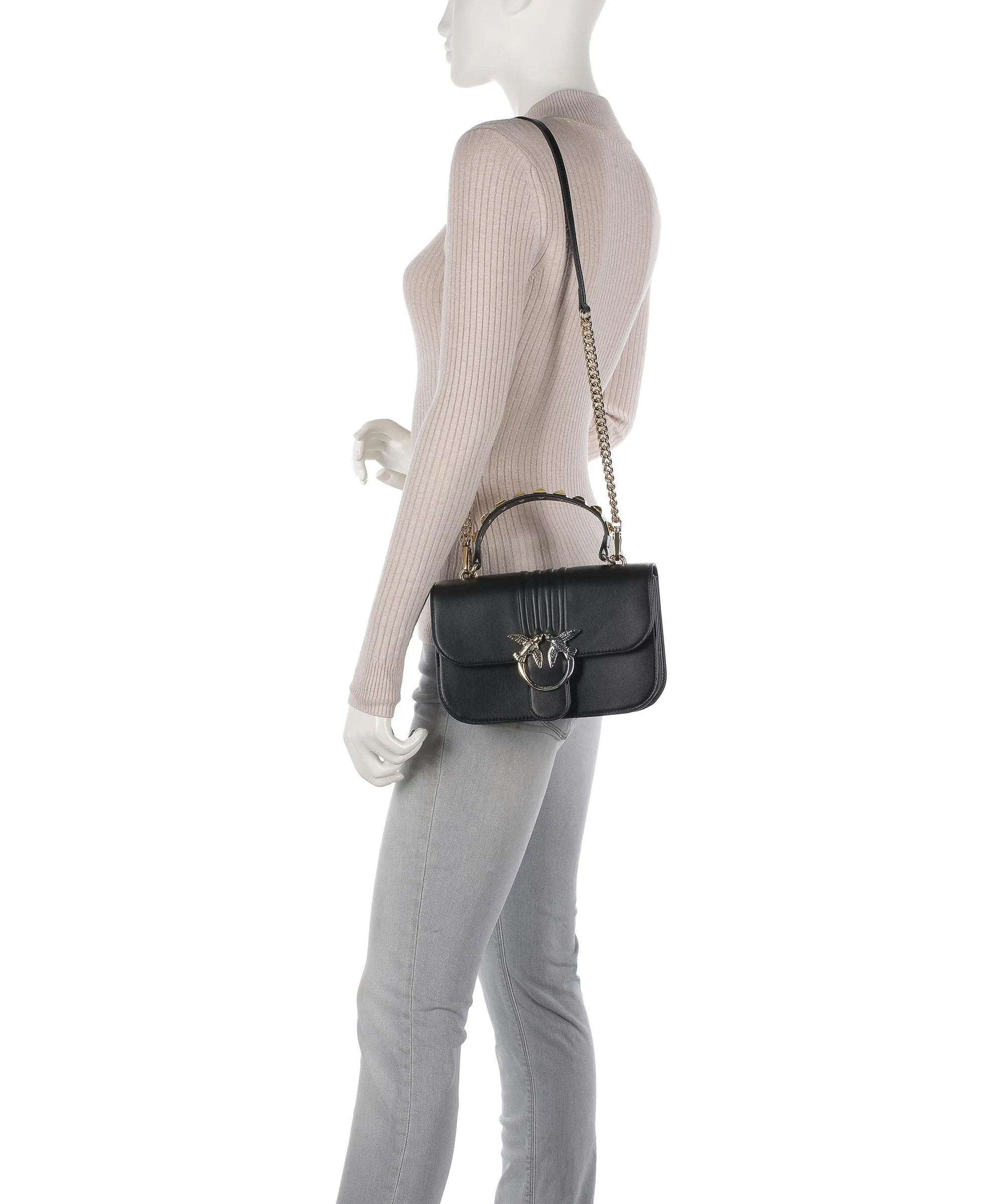  Pinko Love Bell Classic Borsa a mano pelle di vacchetta finemente grana nero  