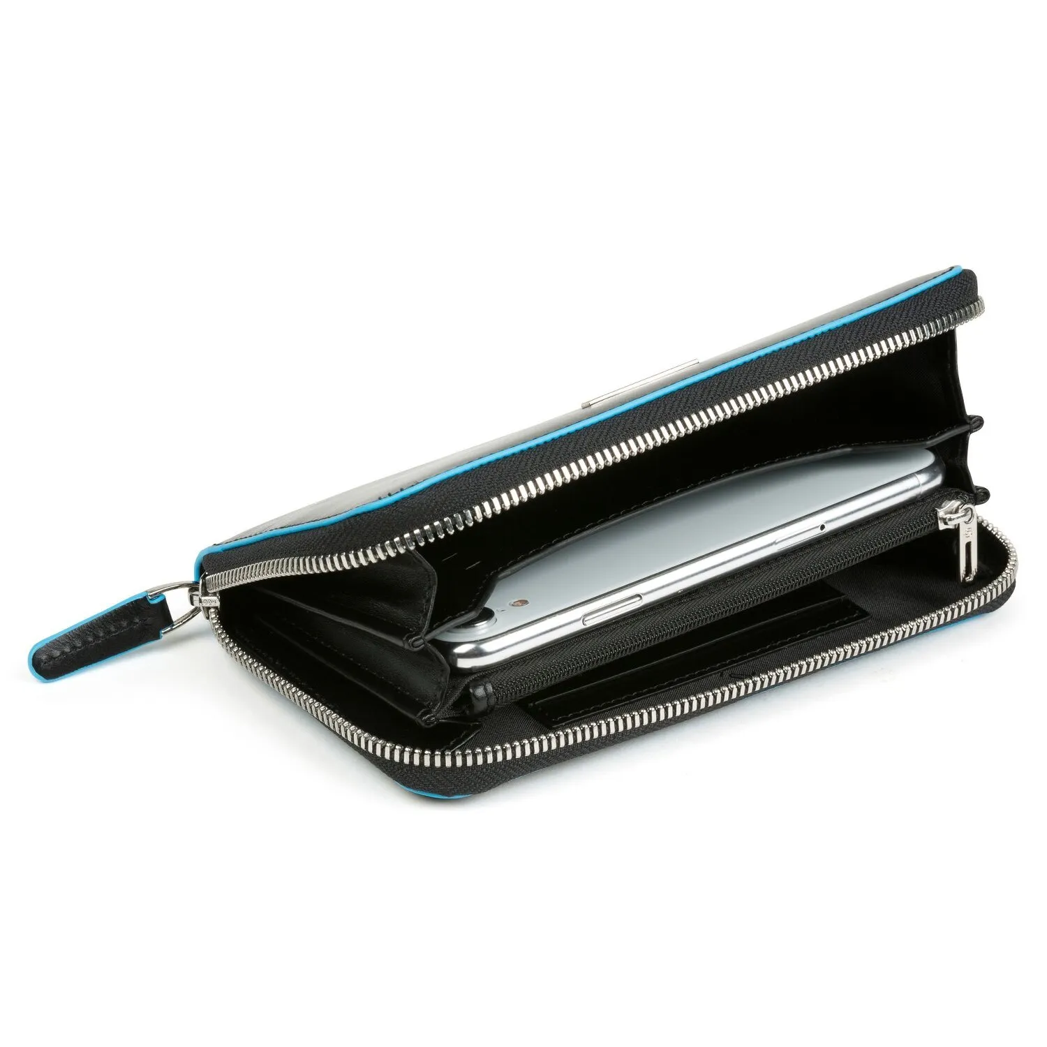 Piquadro Portafoglio quadrato blu in pelle 17 cm