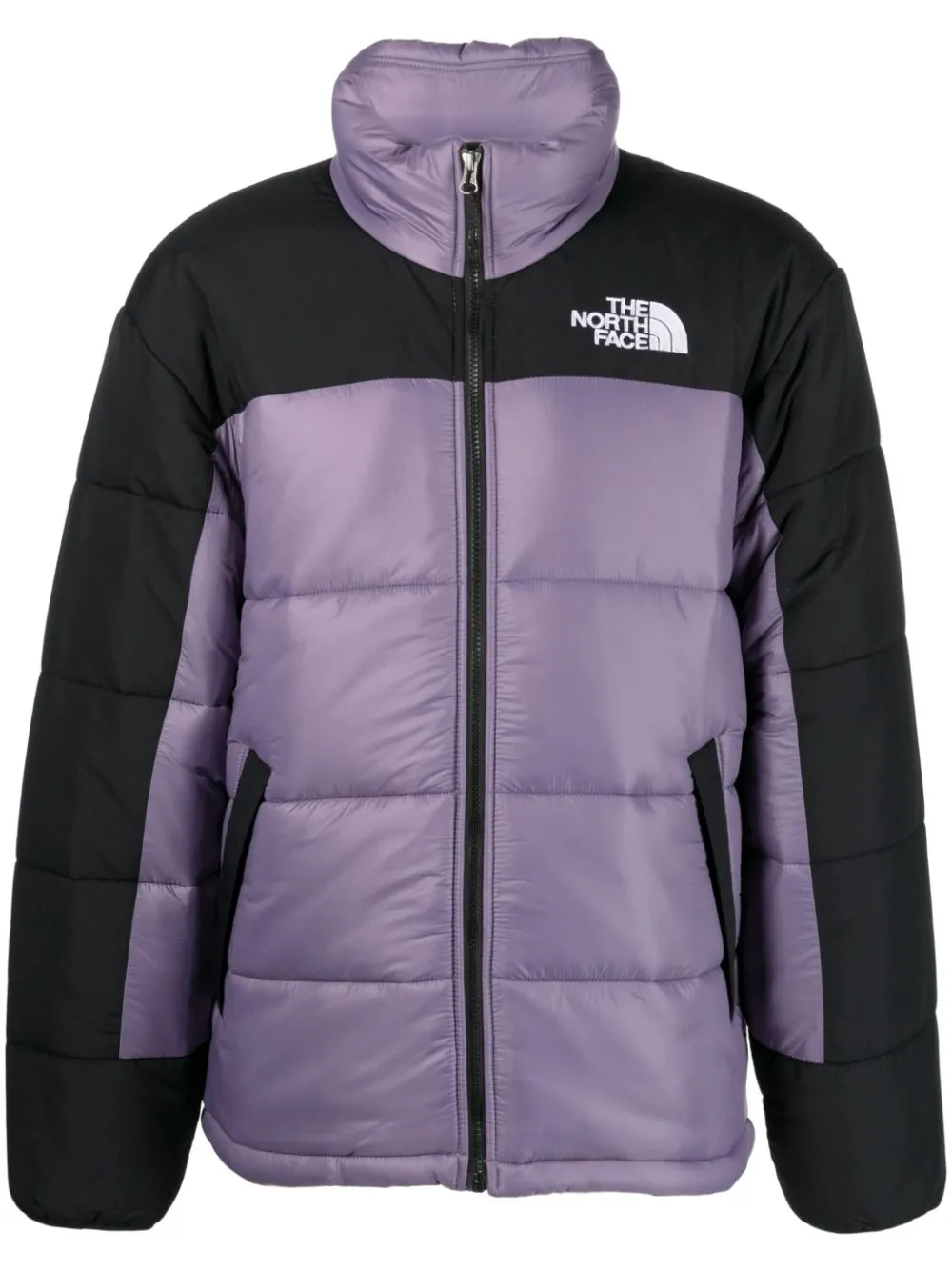 piumino colorblock nero e viola