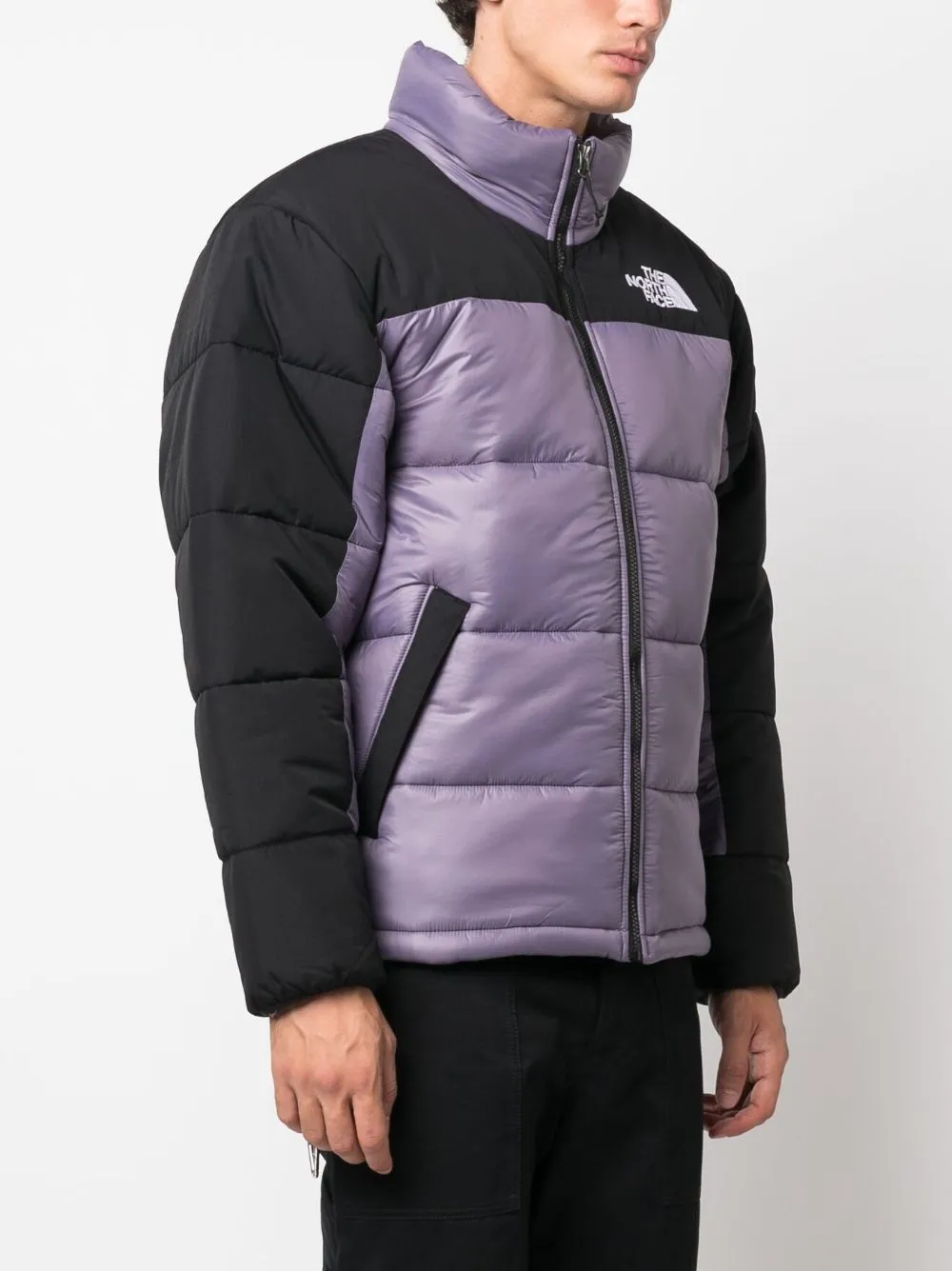 piumino colorblock nero e viola
