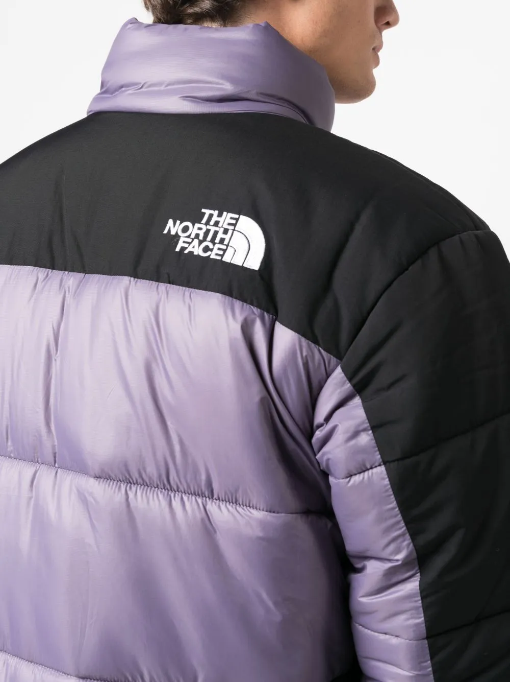 piumino colorblock nero e viola