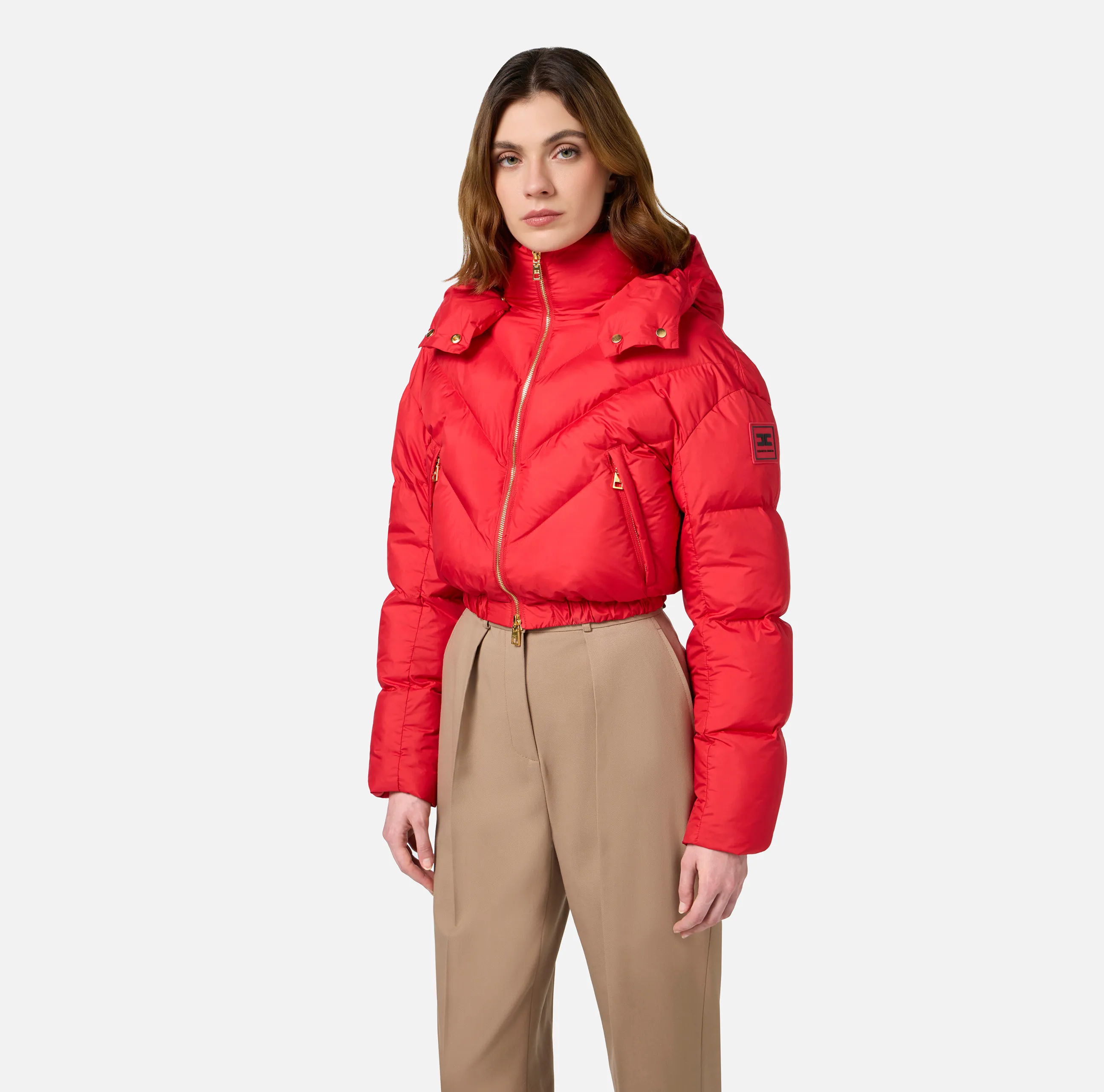 Piumino cropped in nylon lucido