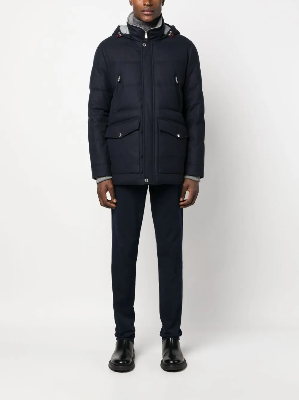 piumino navy con cappuccio