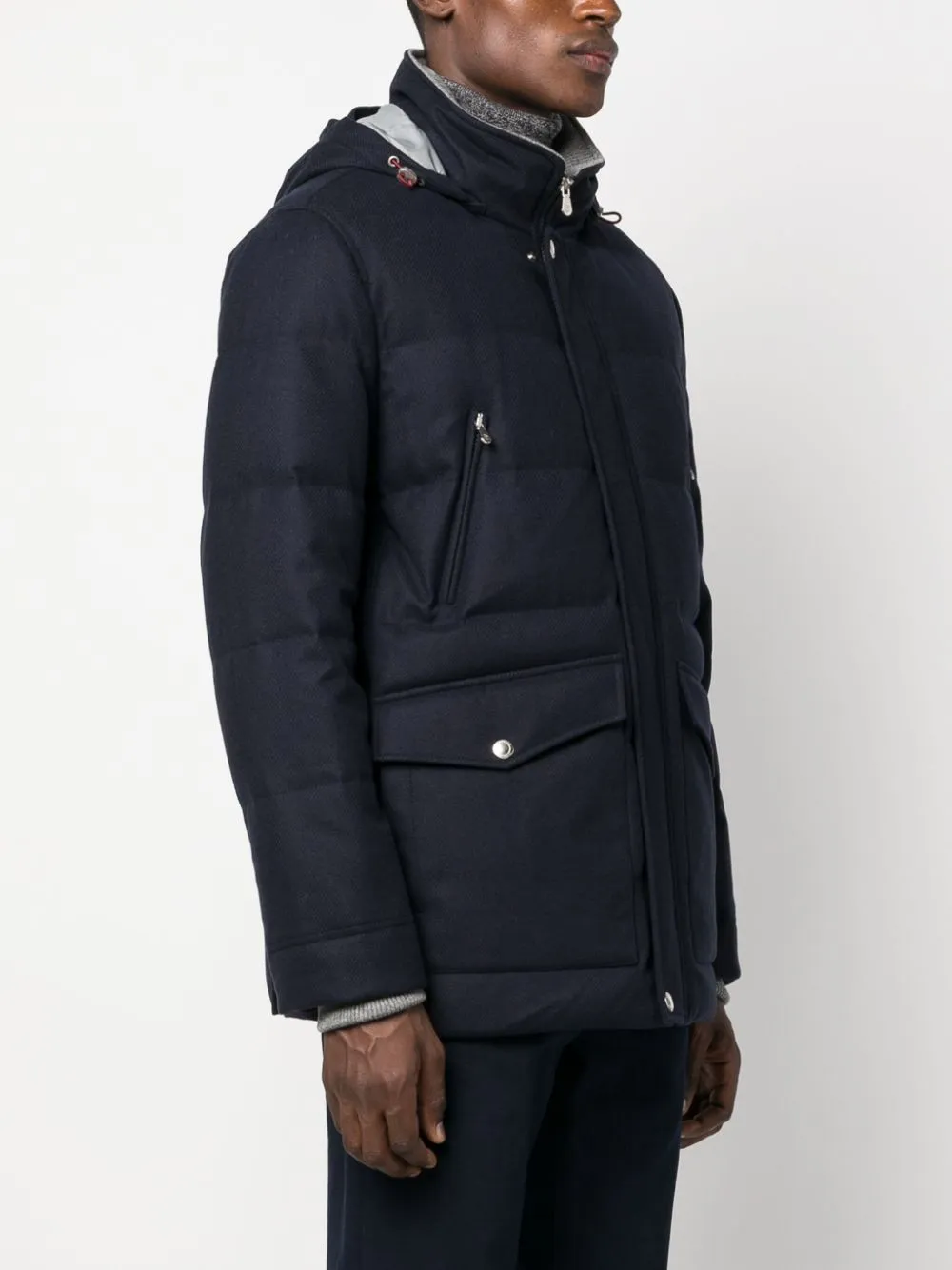 piumino navy con cappuccio