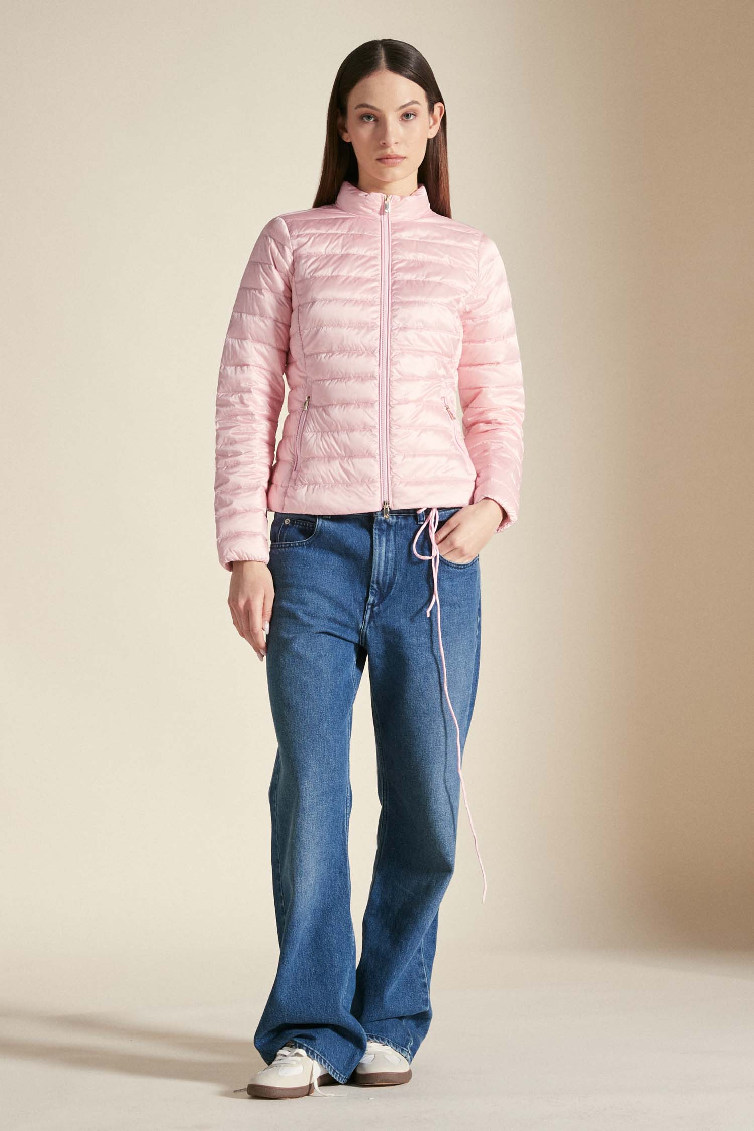 POLA LONG – Piumino rosa pastello full zip 800 FP