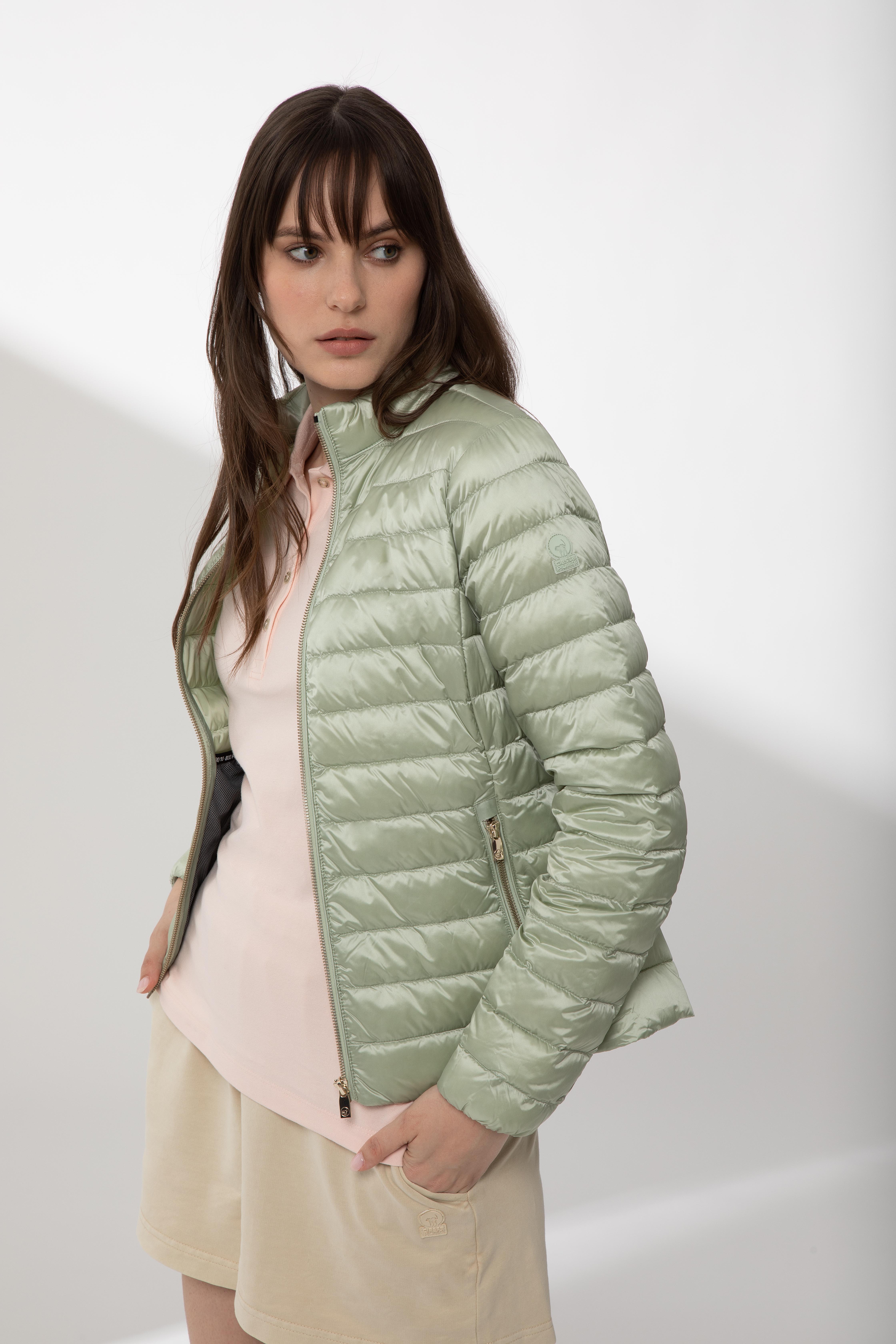 POLA LONG – Piumino verde menta senza cappuccio